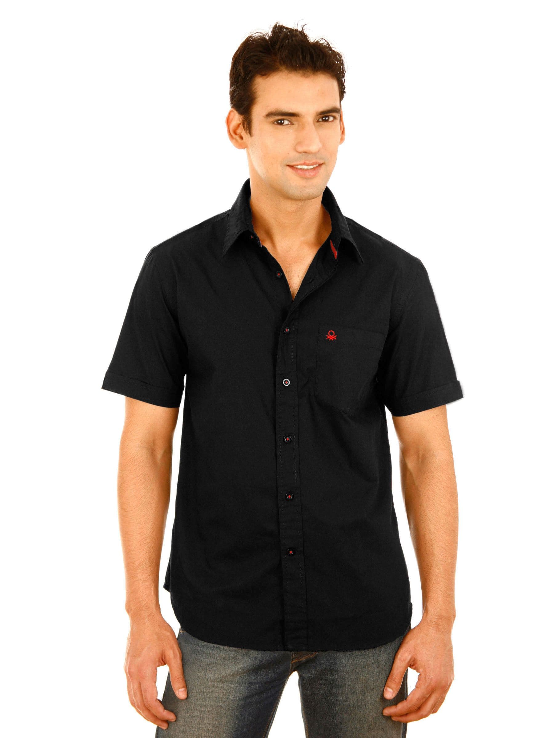 United Colors of Benetton Men Solid Black Shirt