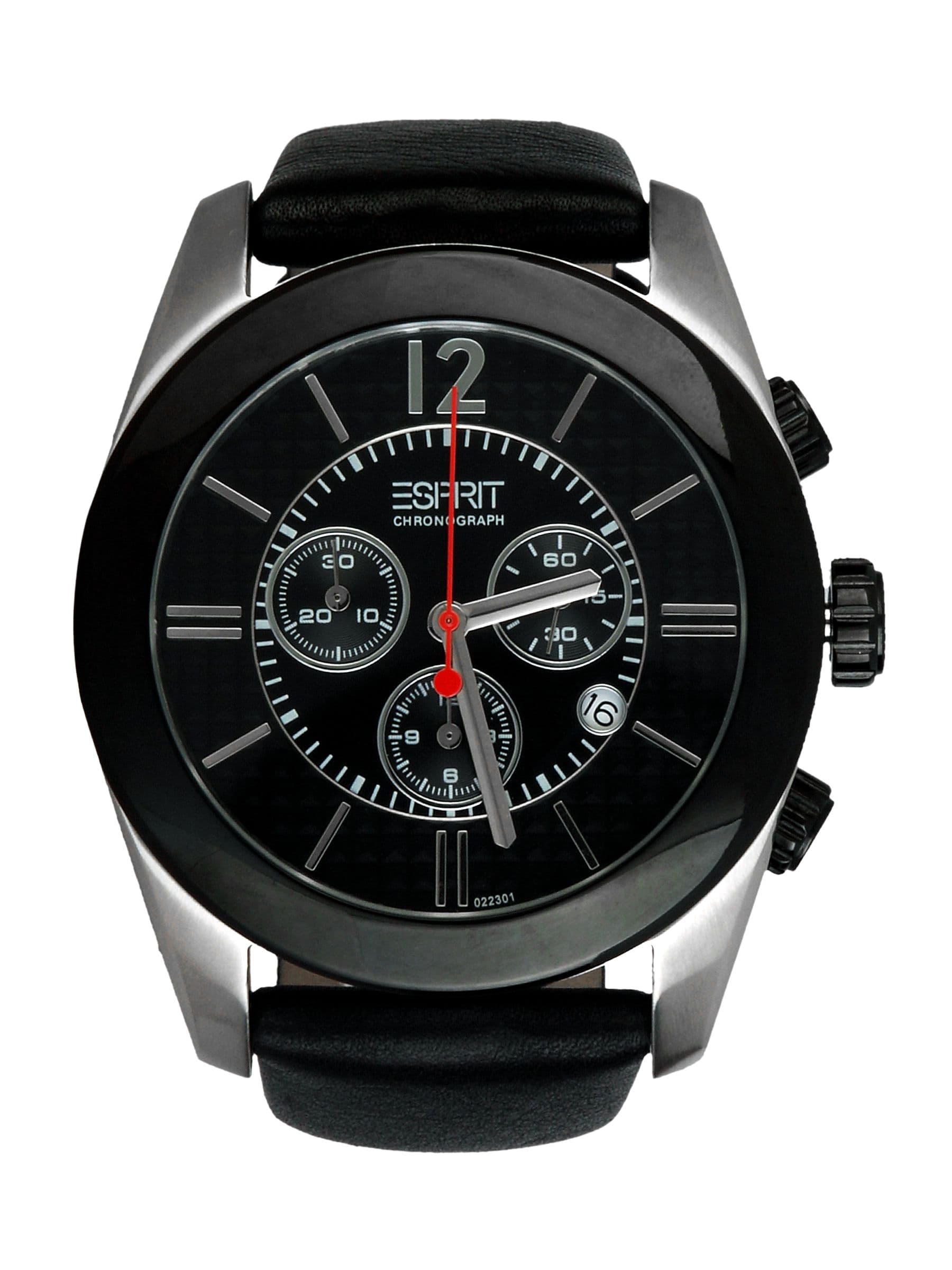 Esprit Men Grand Victory Black With Leather Strap Black Watches