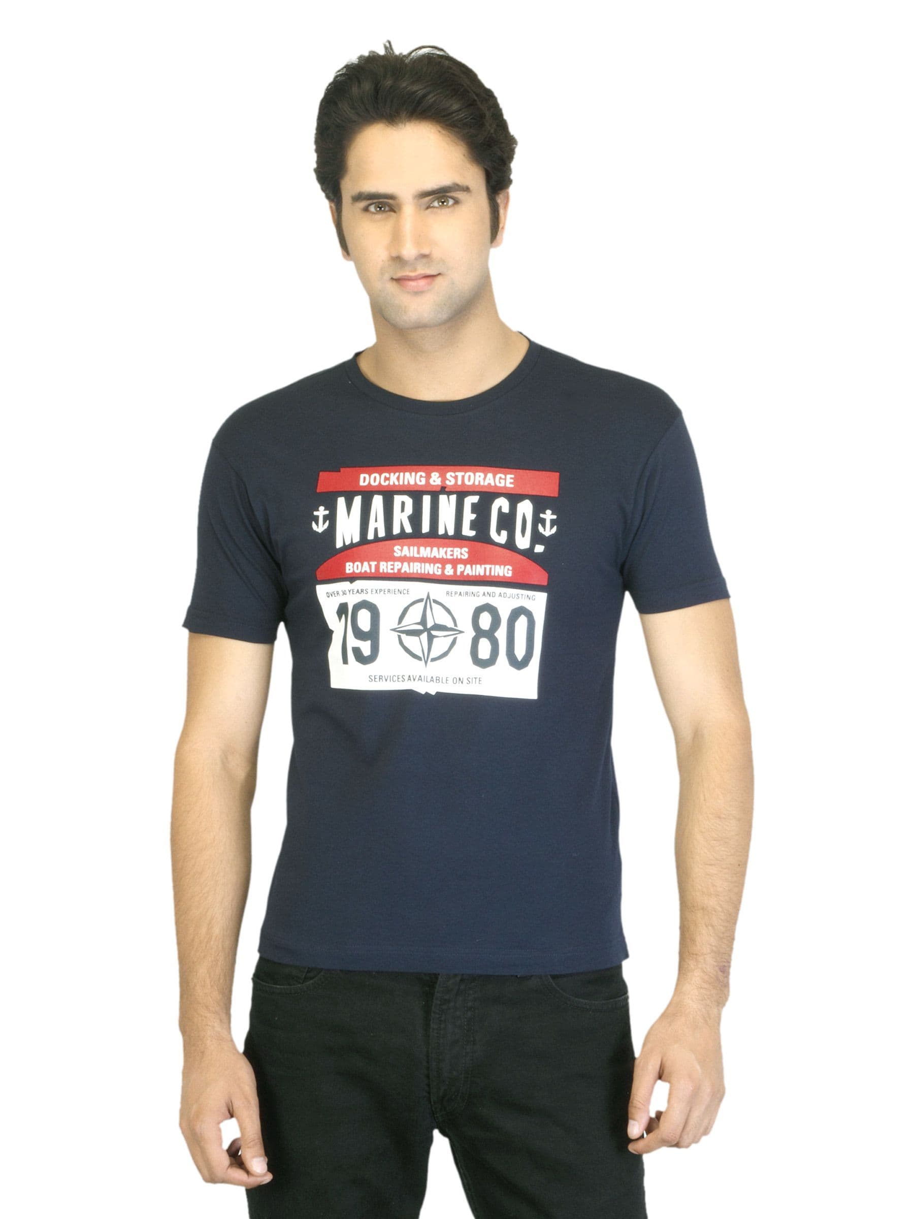 Flying Machine Men Printed Navy Blue T-shirt