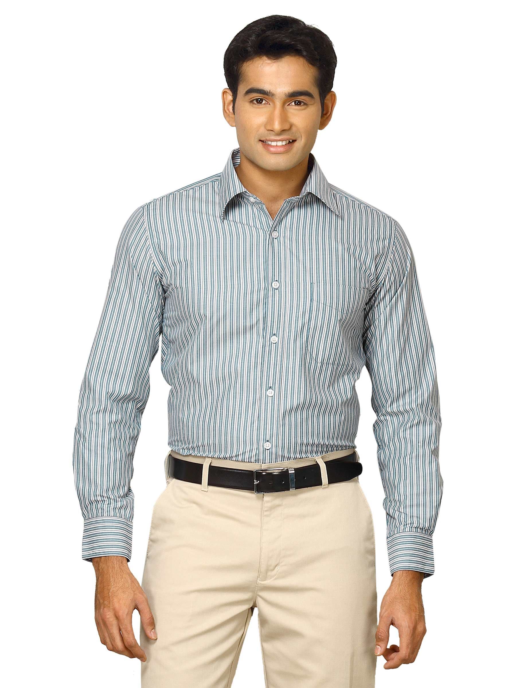 Mark Taylor Men Green Striped Shirt