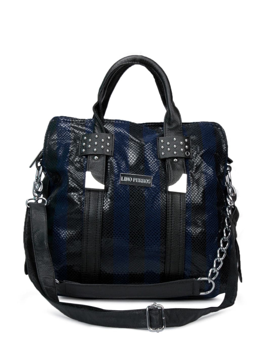 Lino Perros Women Leatherette Blue & Black Handbag