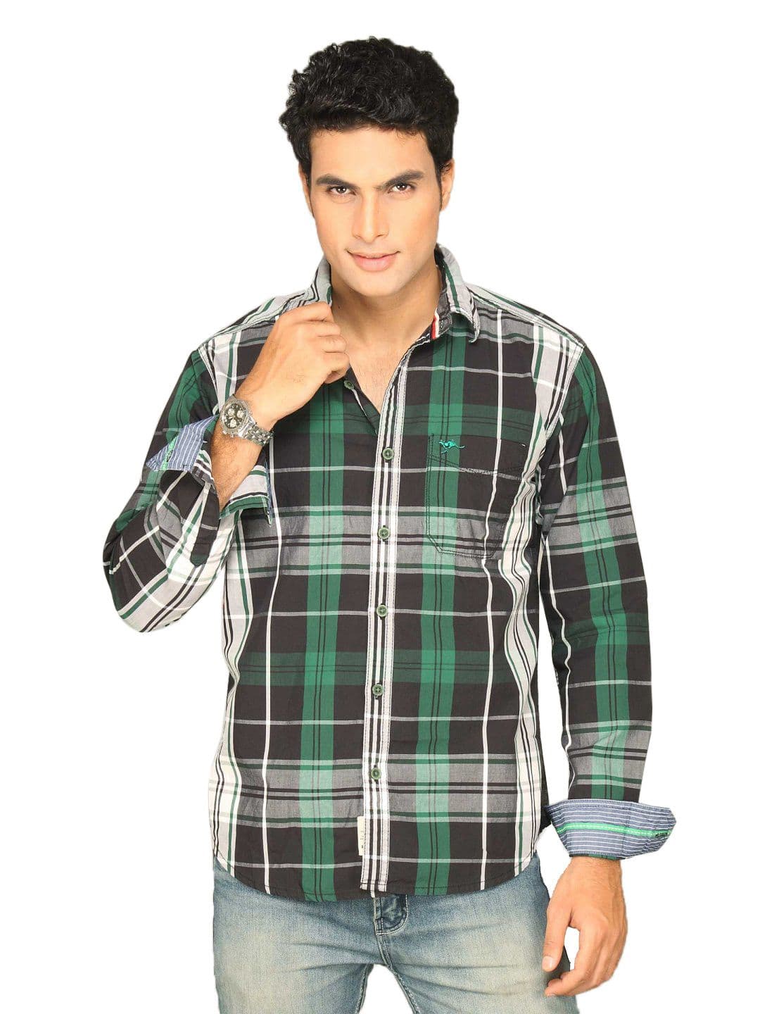 Highlander Men Green Black Checked Slim Fit Shirt