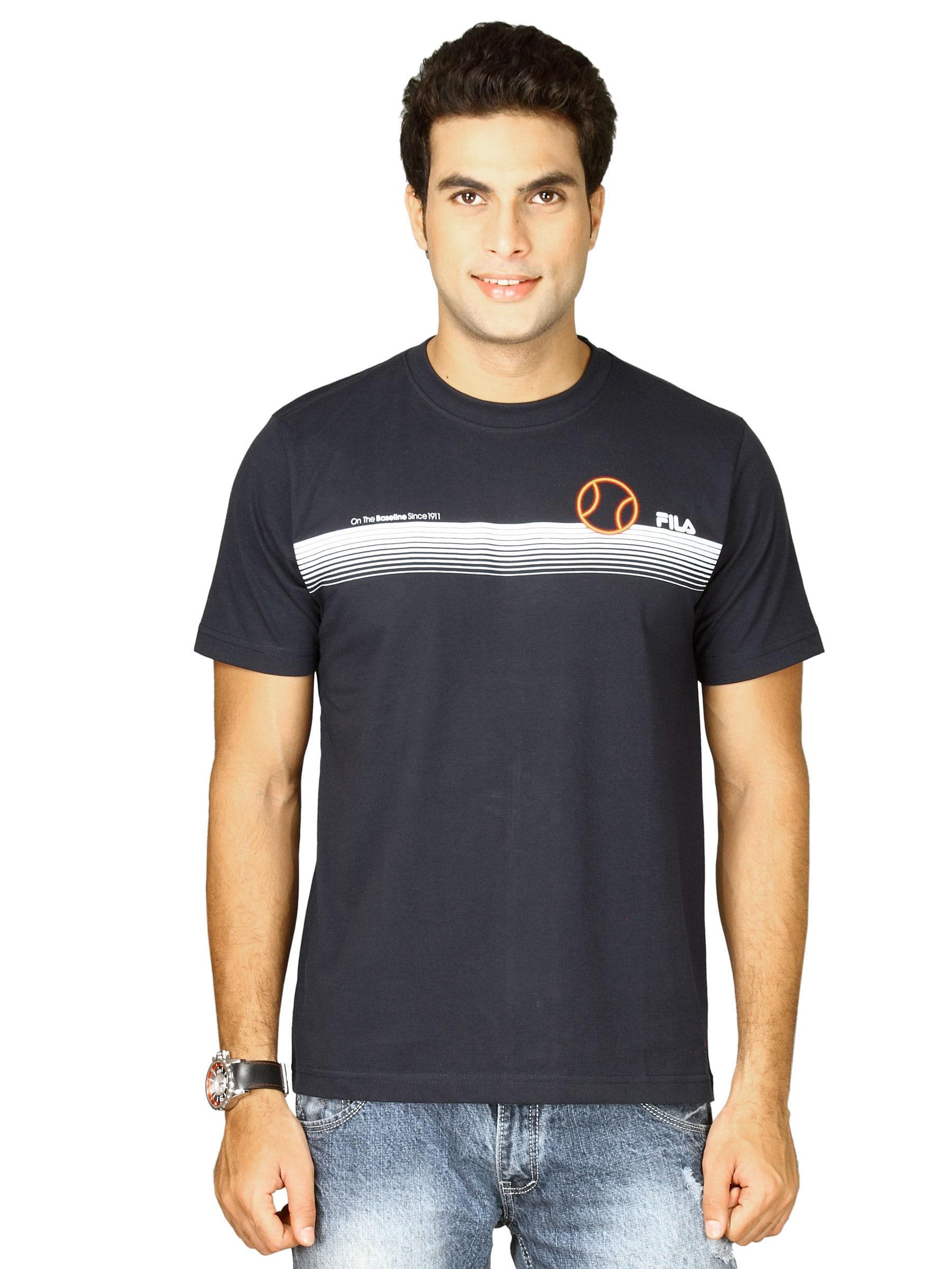 Fila Men's Round Neck Navy Blue T-shirt