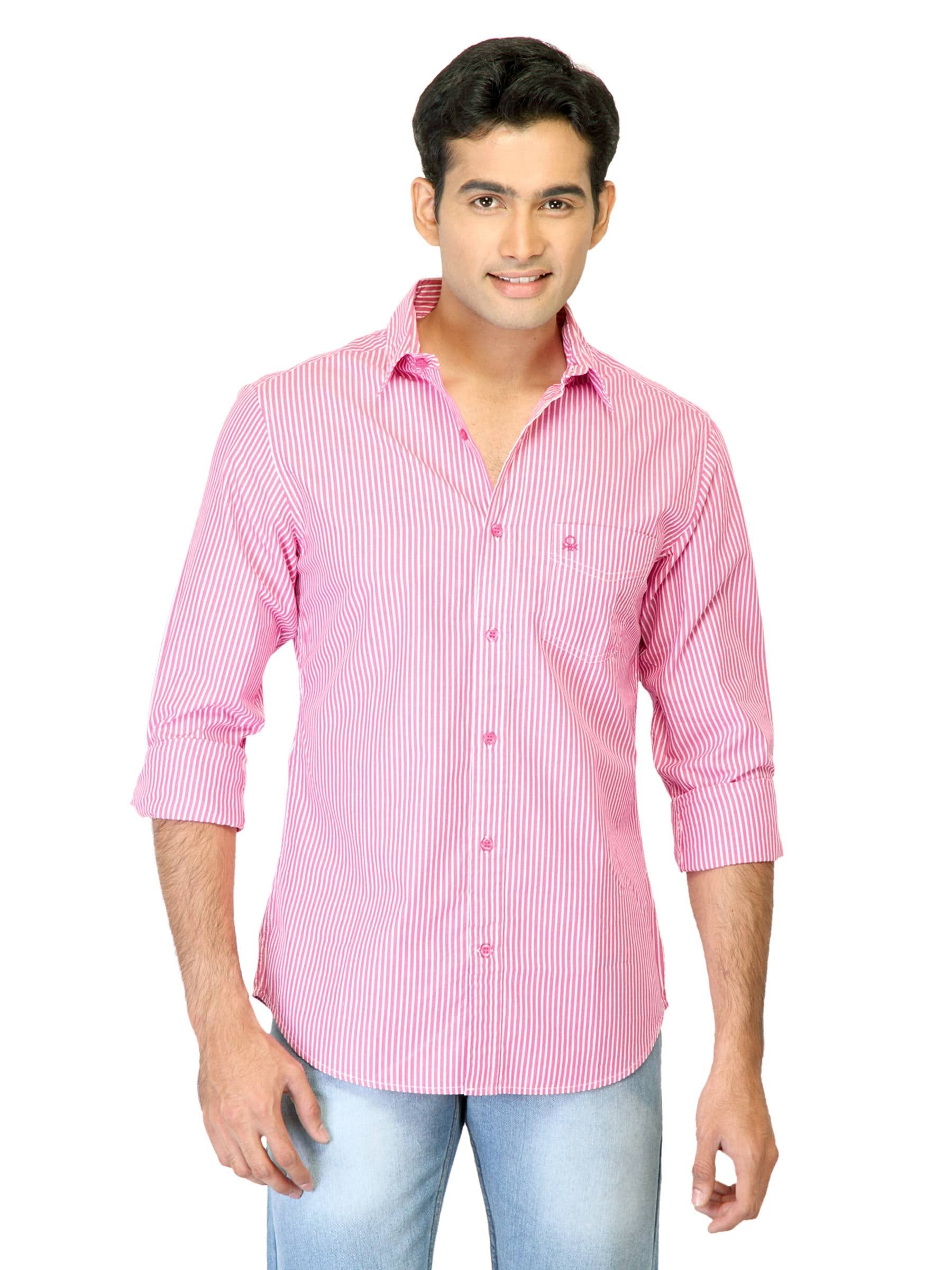 United Colors of Benetton Men Stripes Pink Shirts