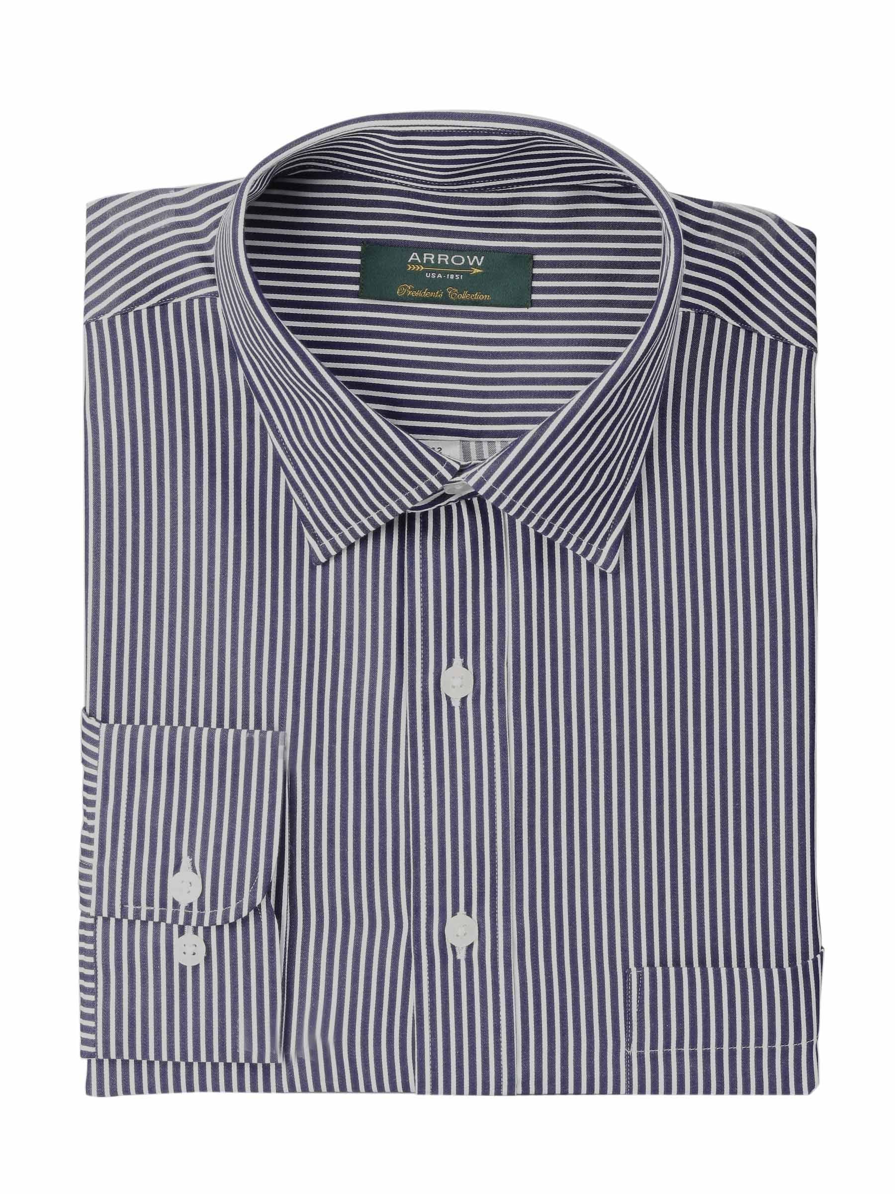 Arrow Men Stripes Navy Blue Shirts