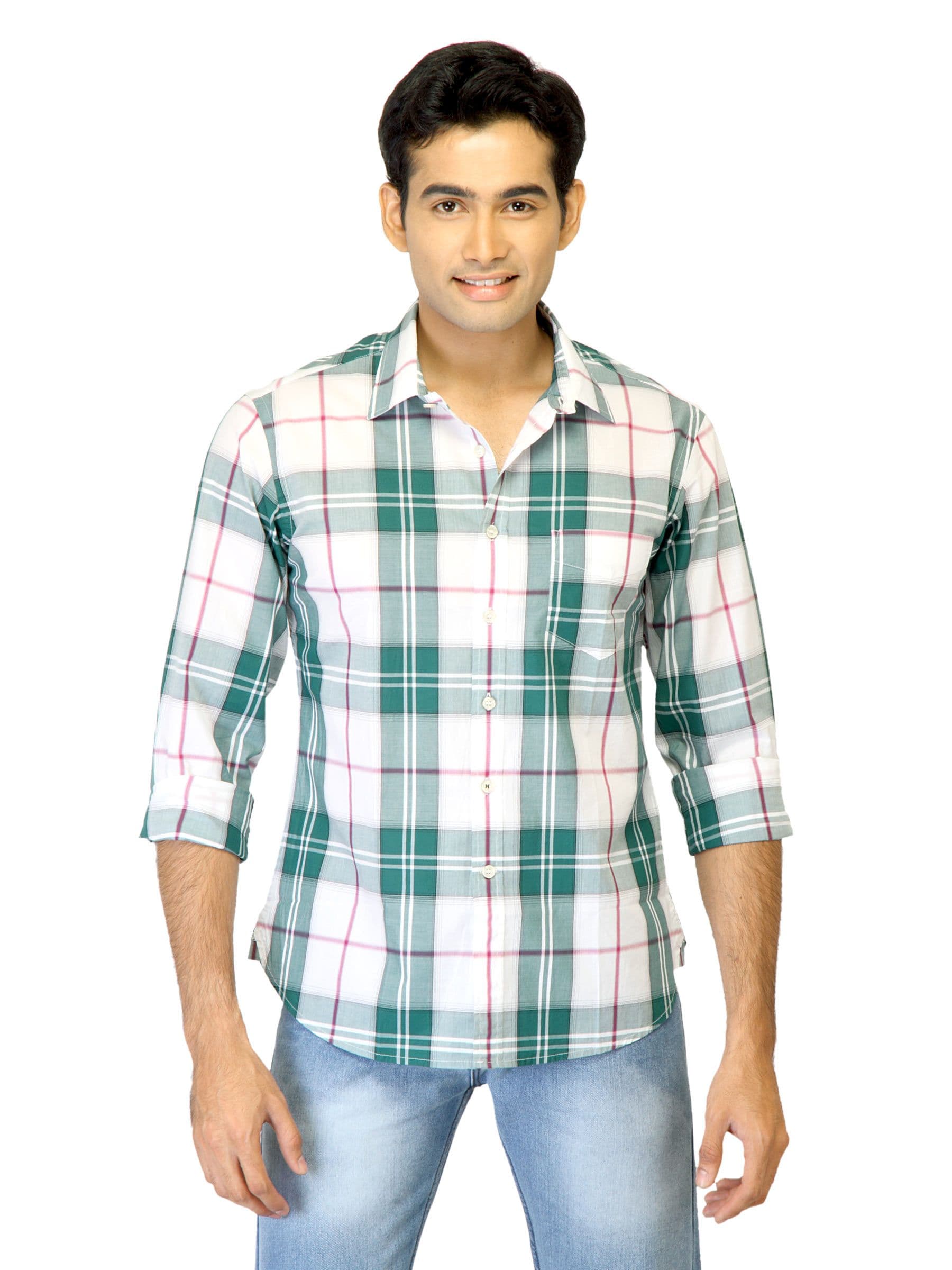 United Colors of Benetton Men Check Green Shirts