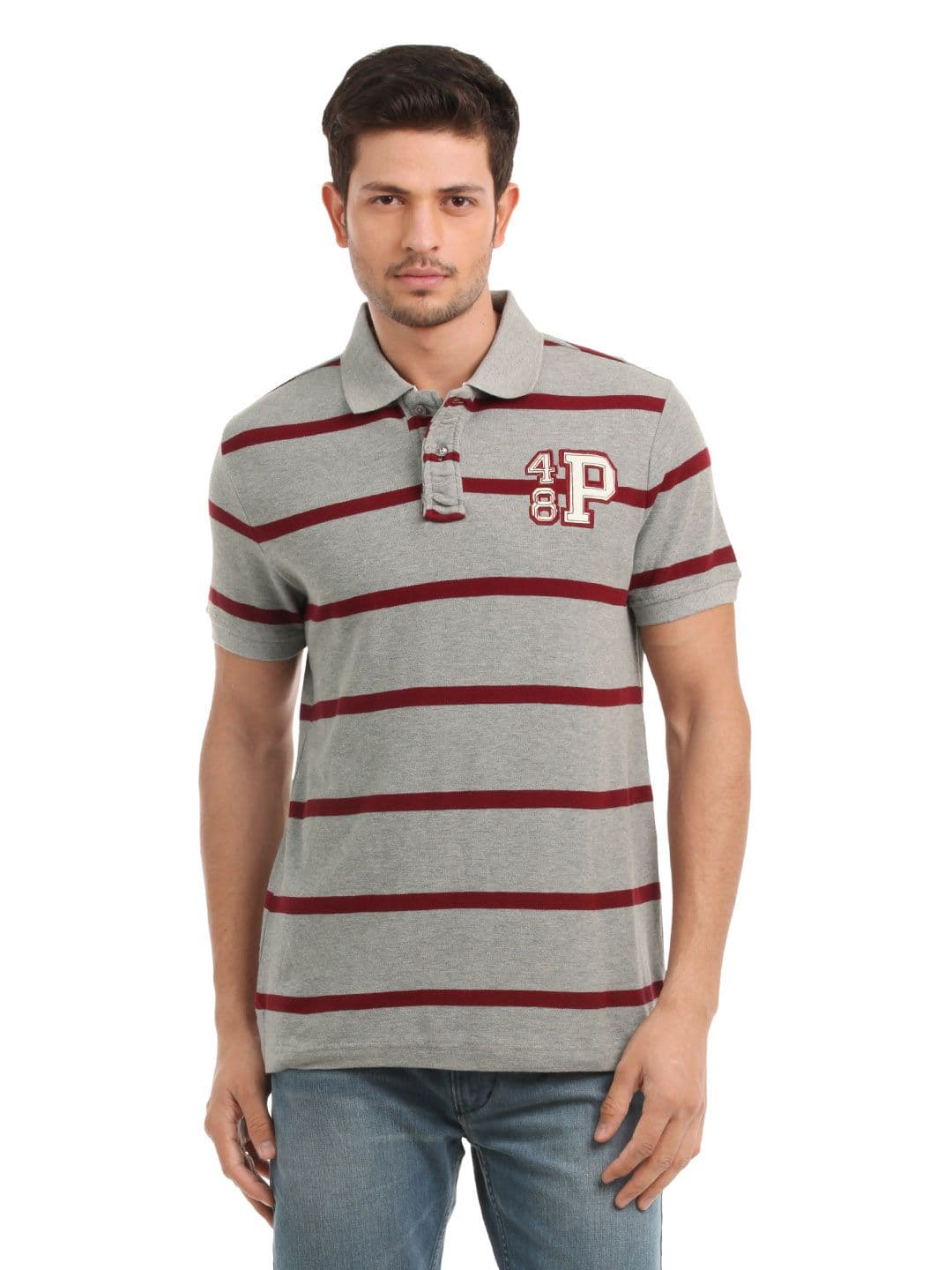 Puma Men Grey Striped Polo T-shirt