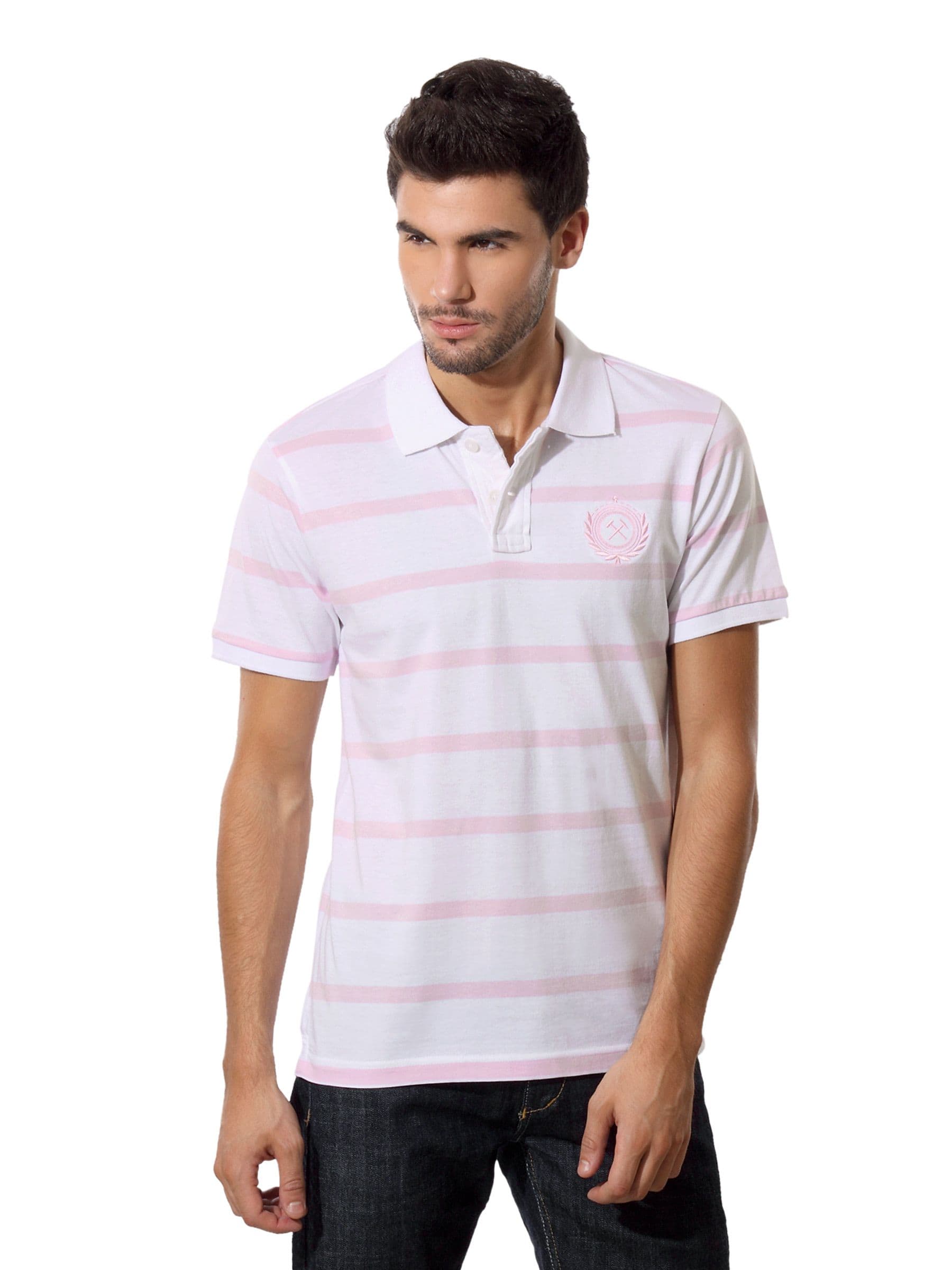 Free Authority Men White Striped T-shirt