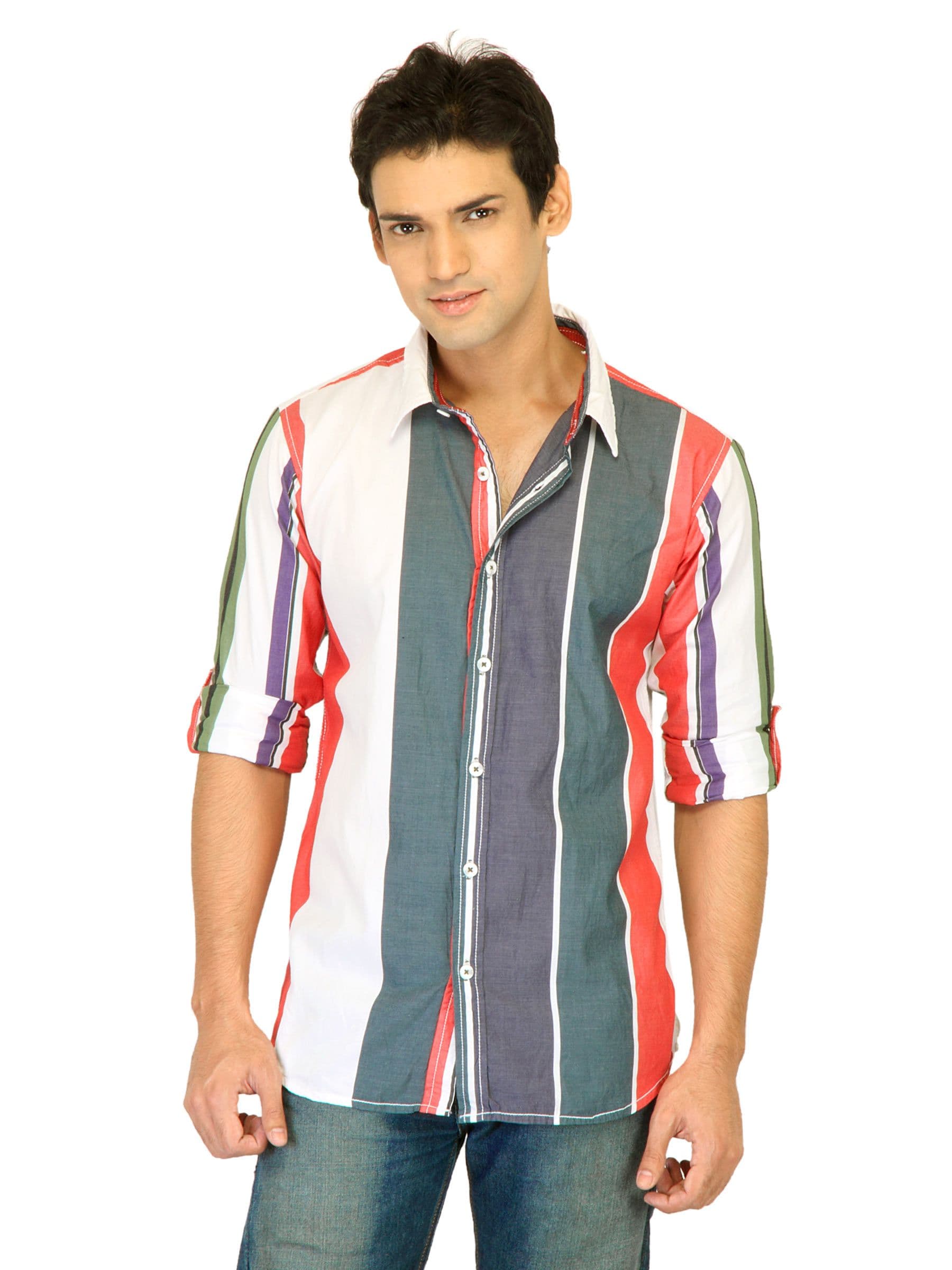 Probase Men Stripes Grey Shirts