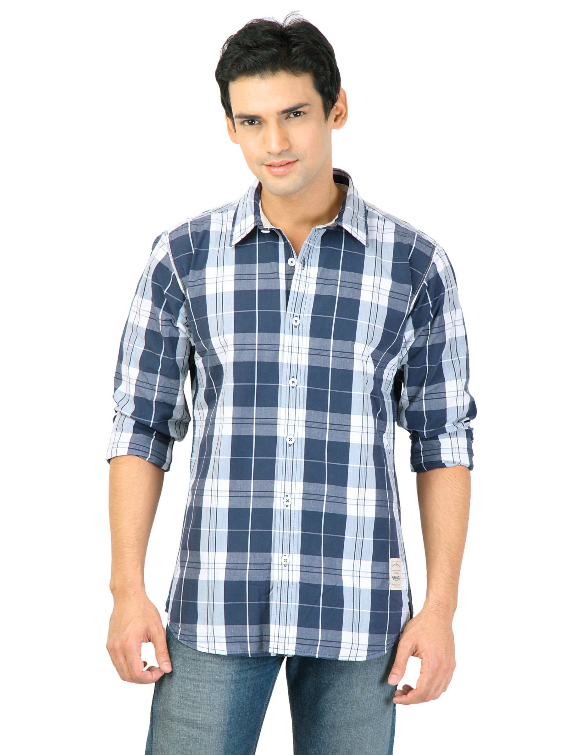 Basics Men Blue Slim Fit Checked Shirt