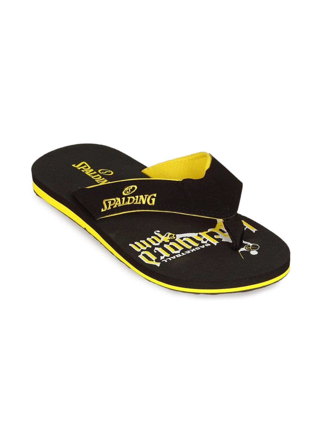 Spalding Men's Black Yellow With Graphic Flip Flop