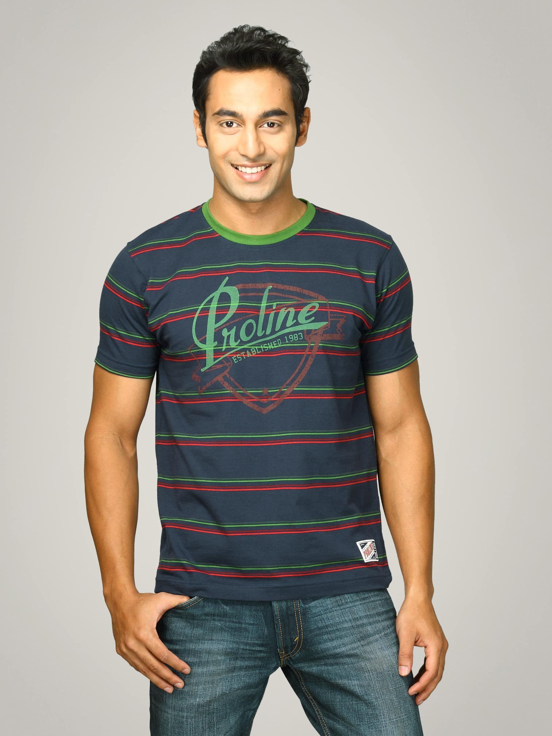 Proline Men Navy Striped T-shirt