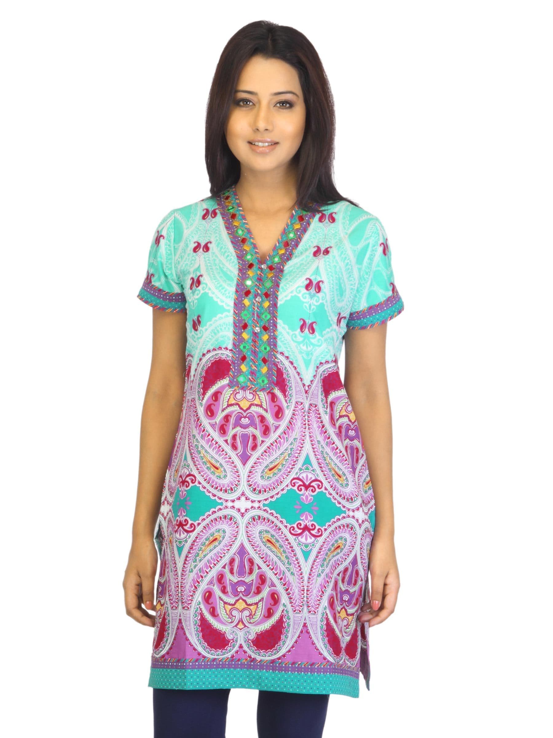 BIBA Women Printed Turquoise Blue Kurta