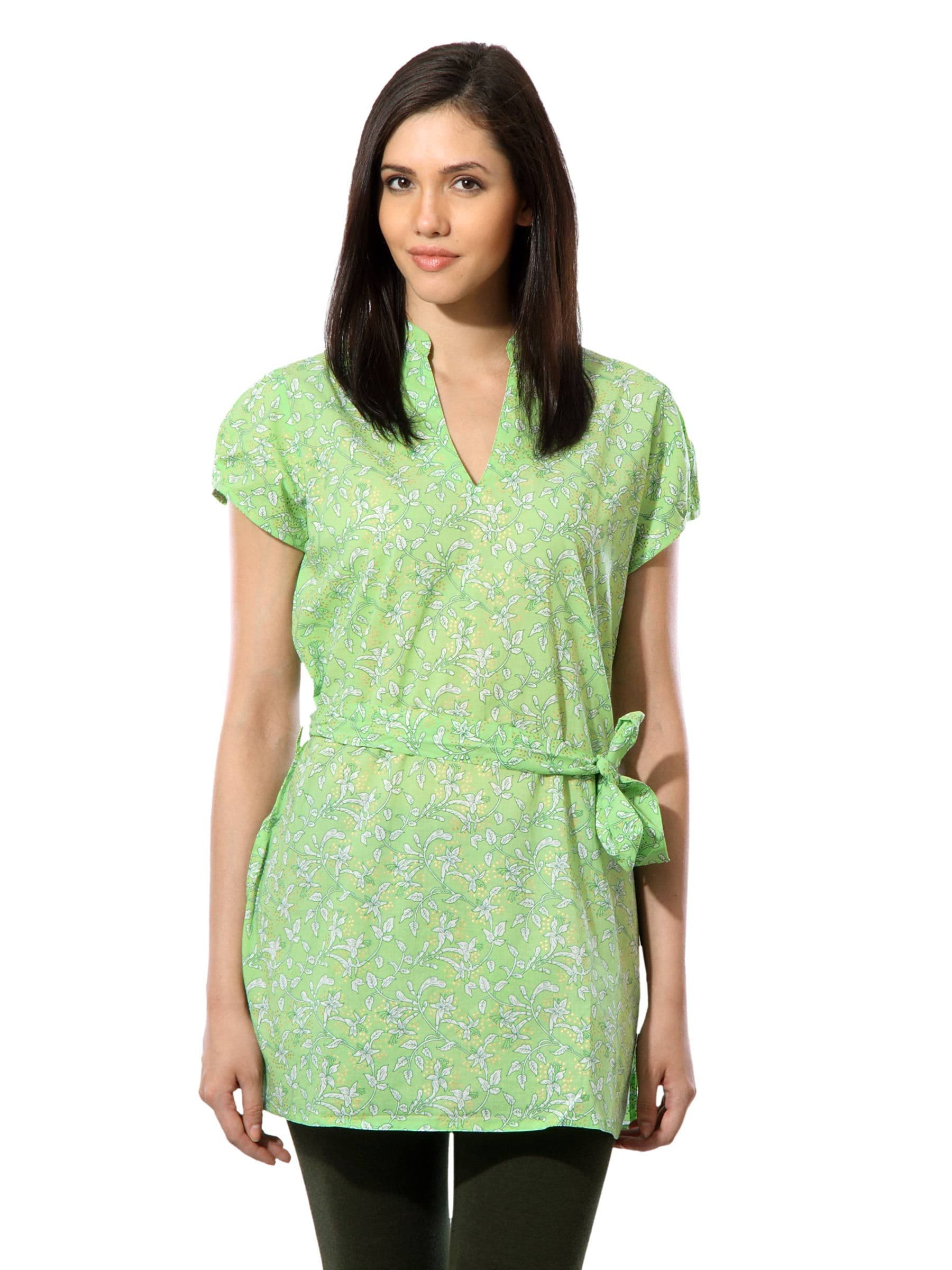 Fabindia Women Printed Green Tunic