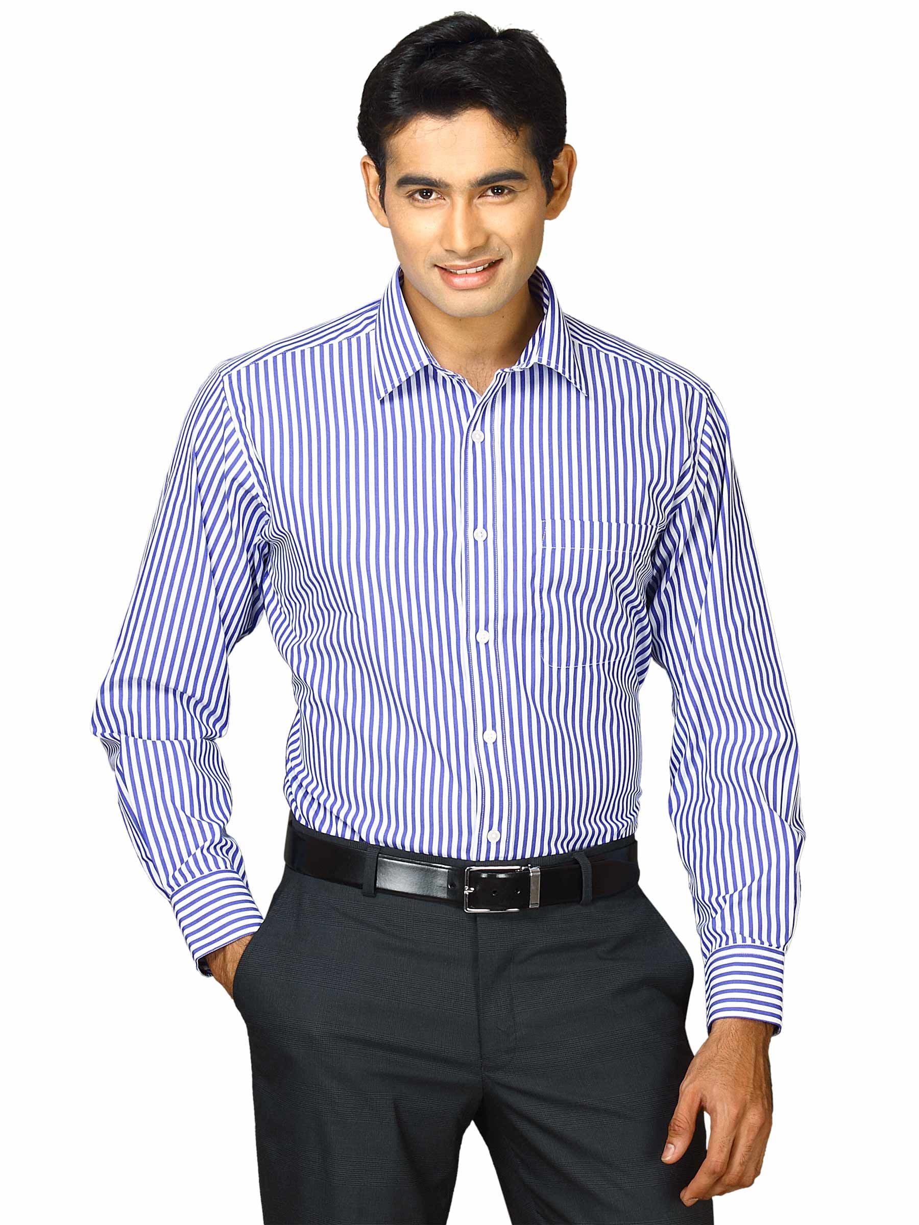 John Miller Men white stripe Blue Shirts