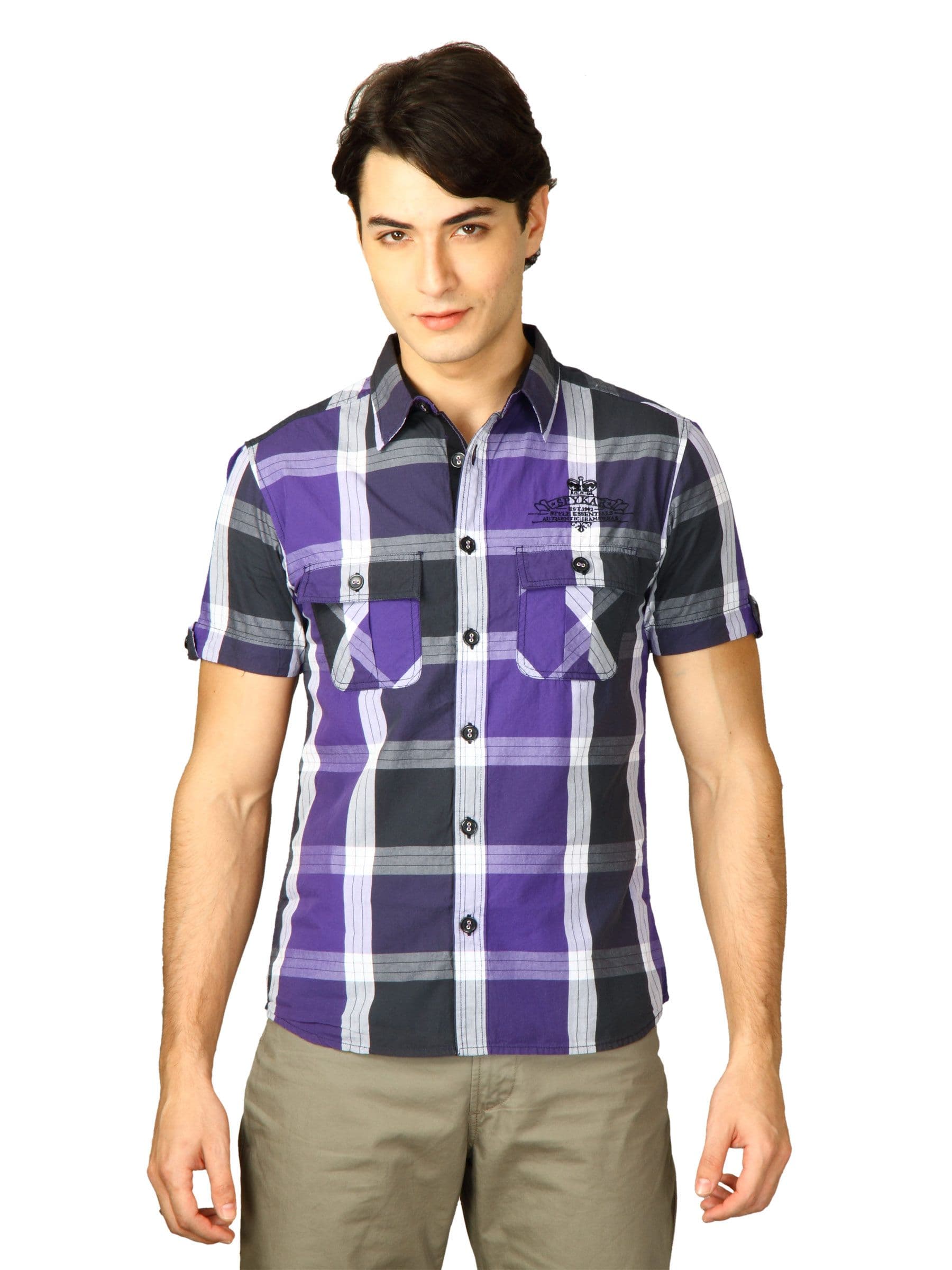 Spykar Men Ranger Black & Purple Check Shirt