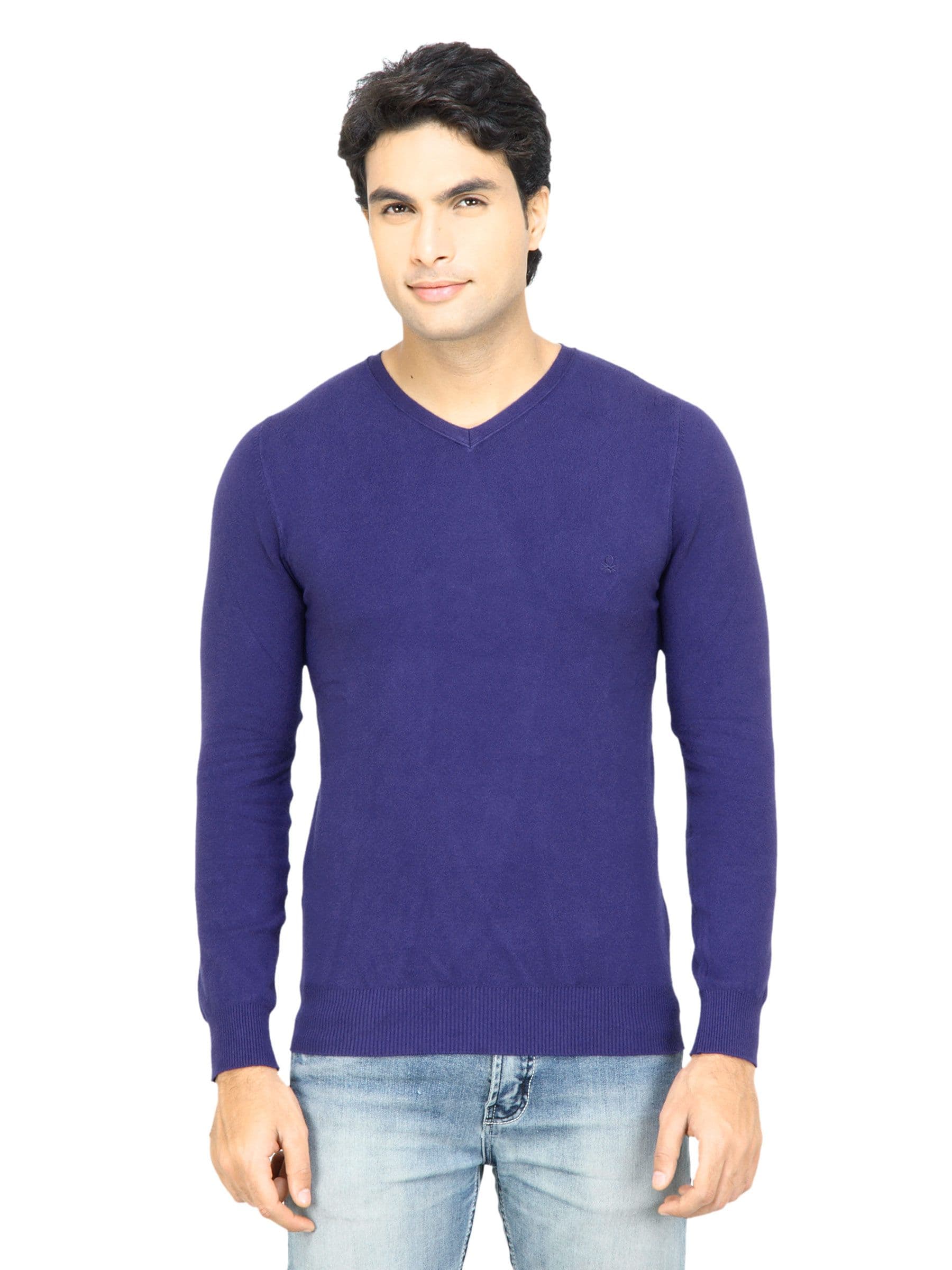 United Colors of Benetton Men Solid Blue Sweater