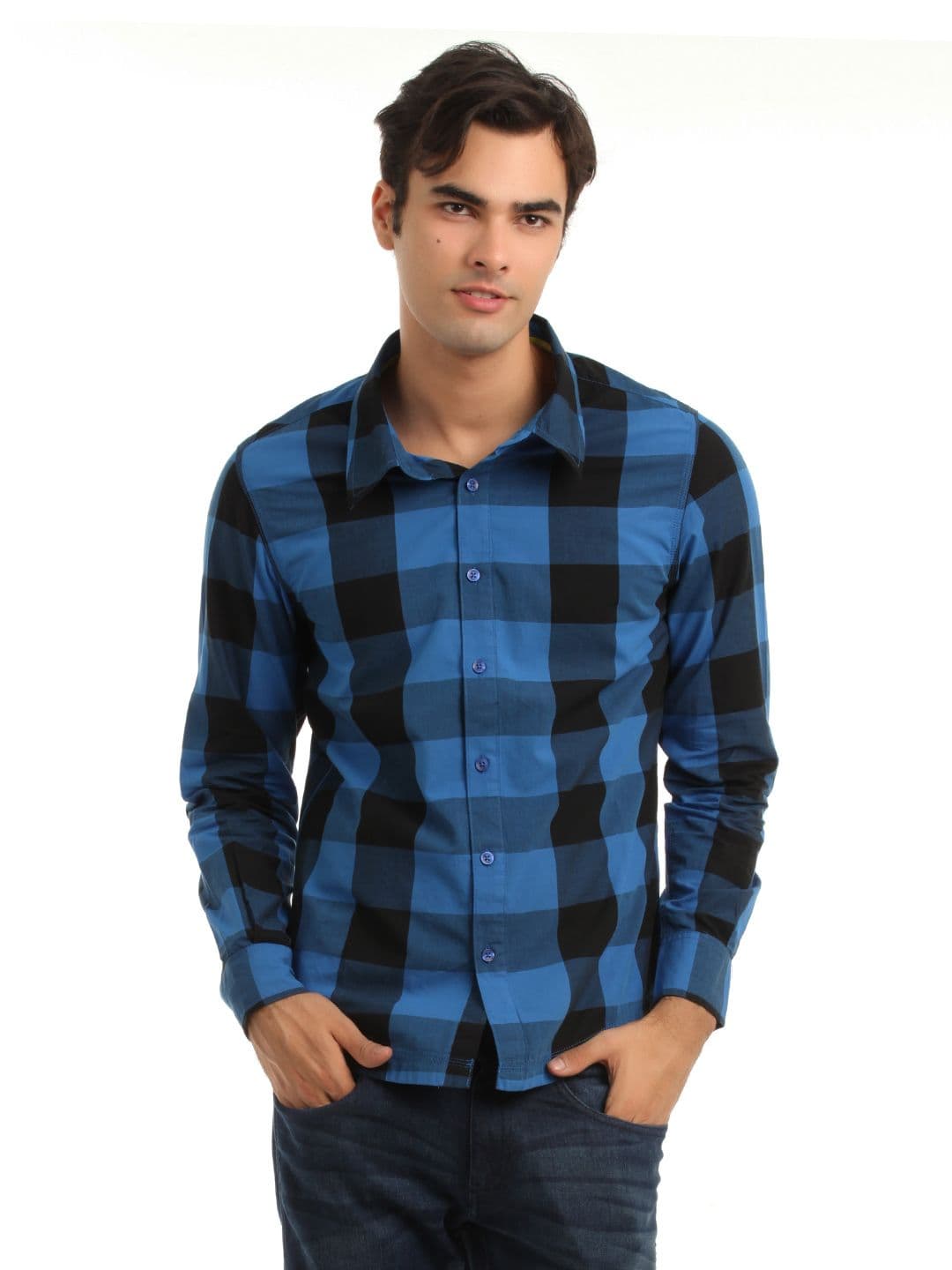 ADIDAS Men Blue & Black Check Shirt