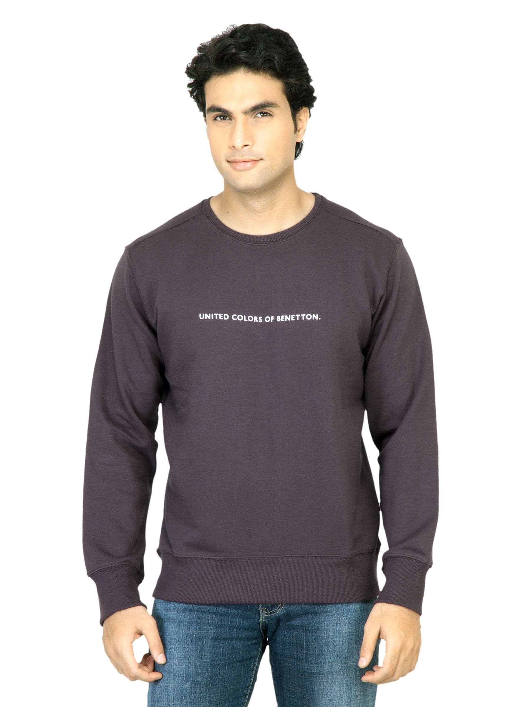 United Colors of Benetton Men Solid Purple SweatShirt