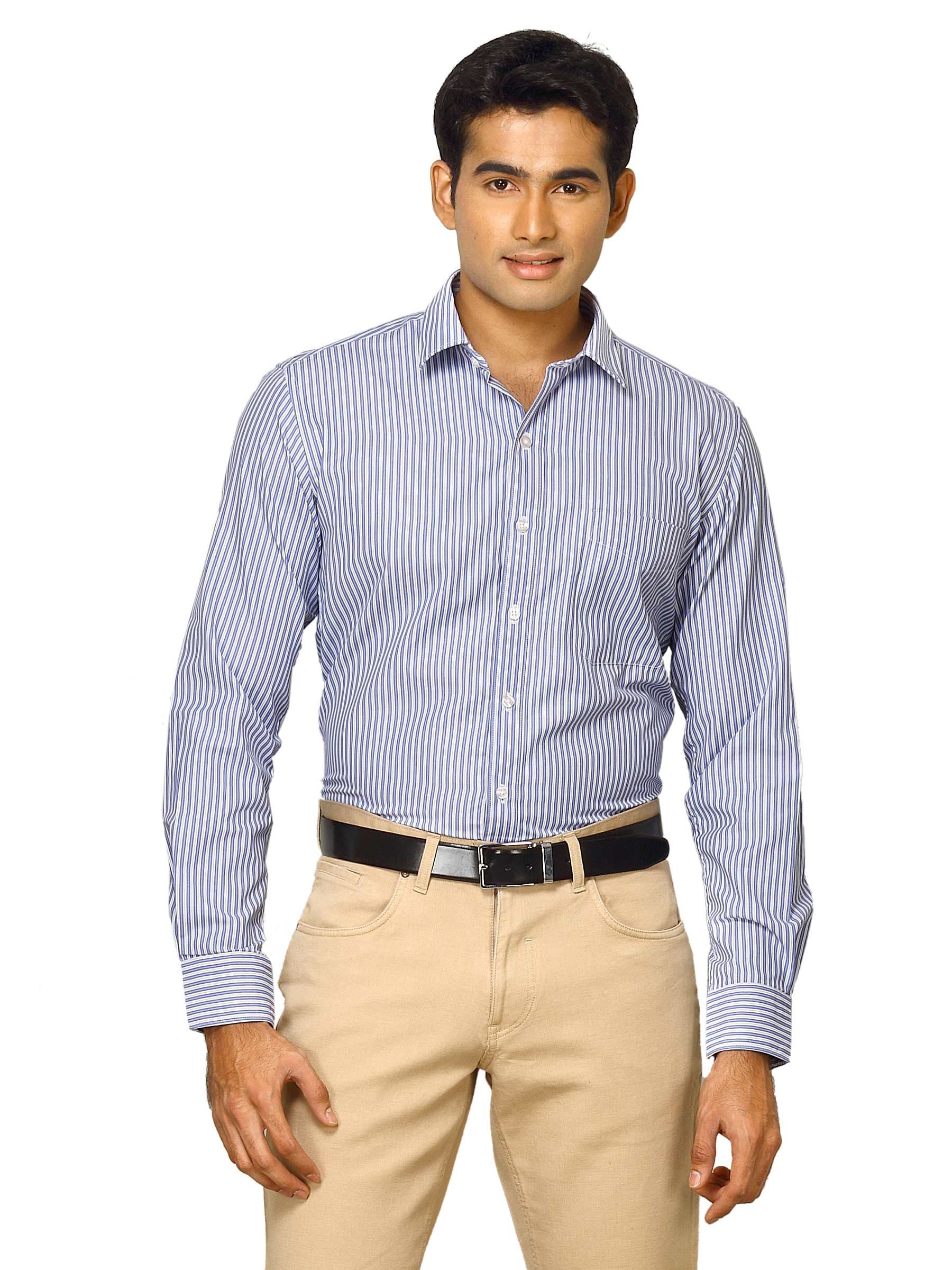 Mark Taylor Men Blue Striped Shirt