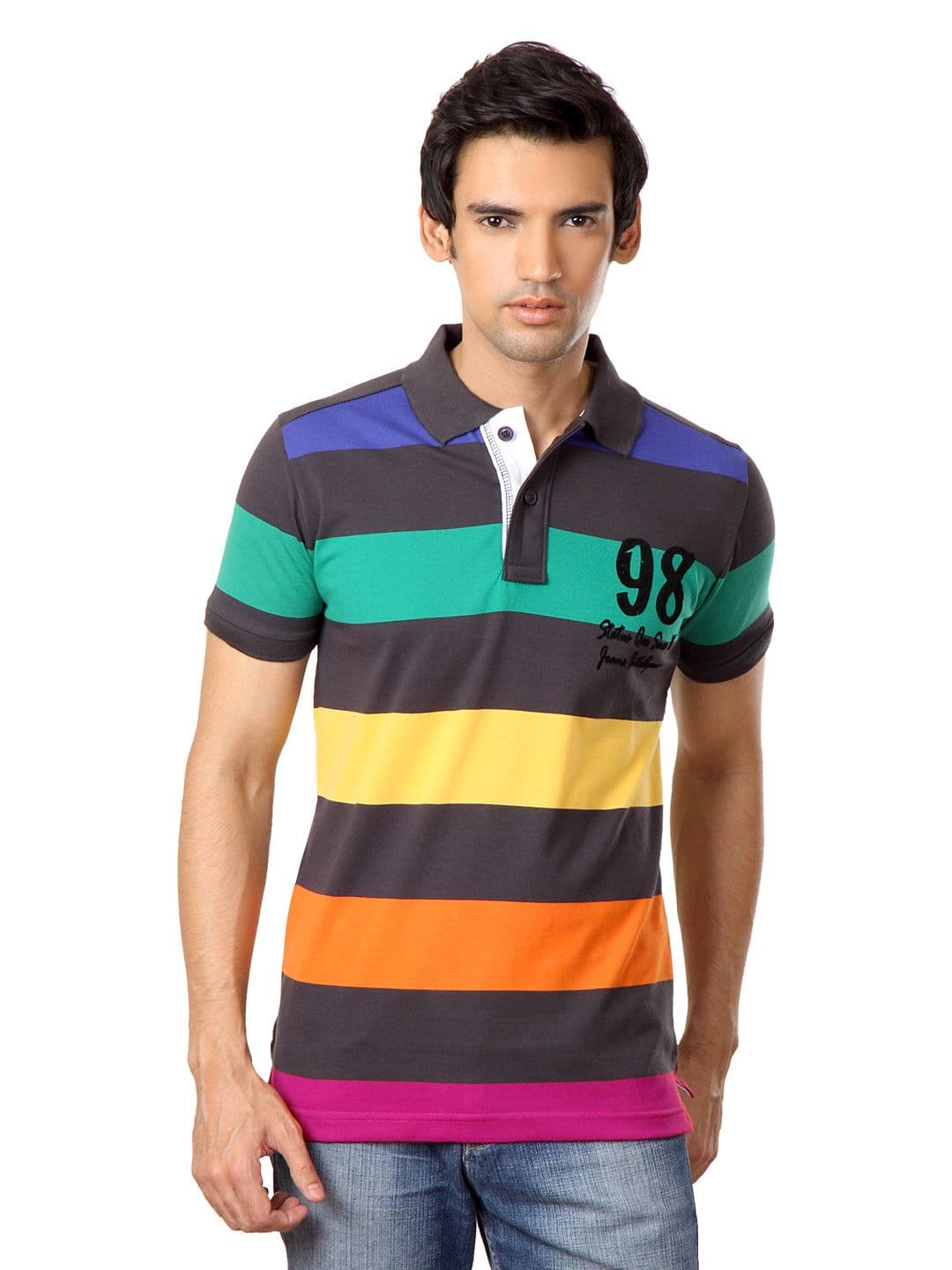 Status Quo Men Grey Striped T-shirt