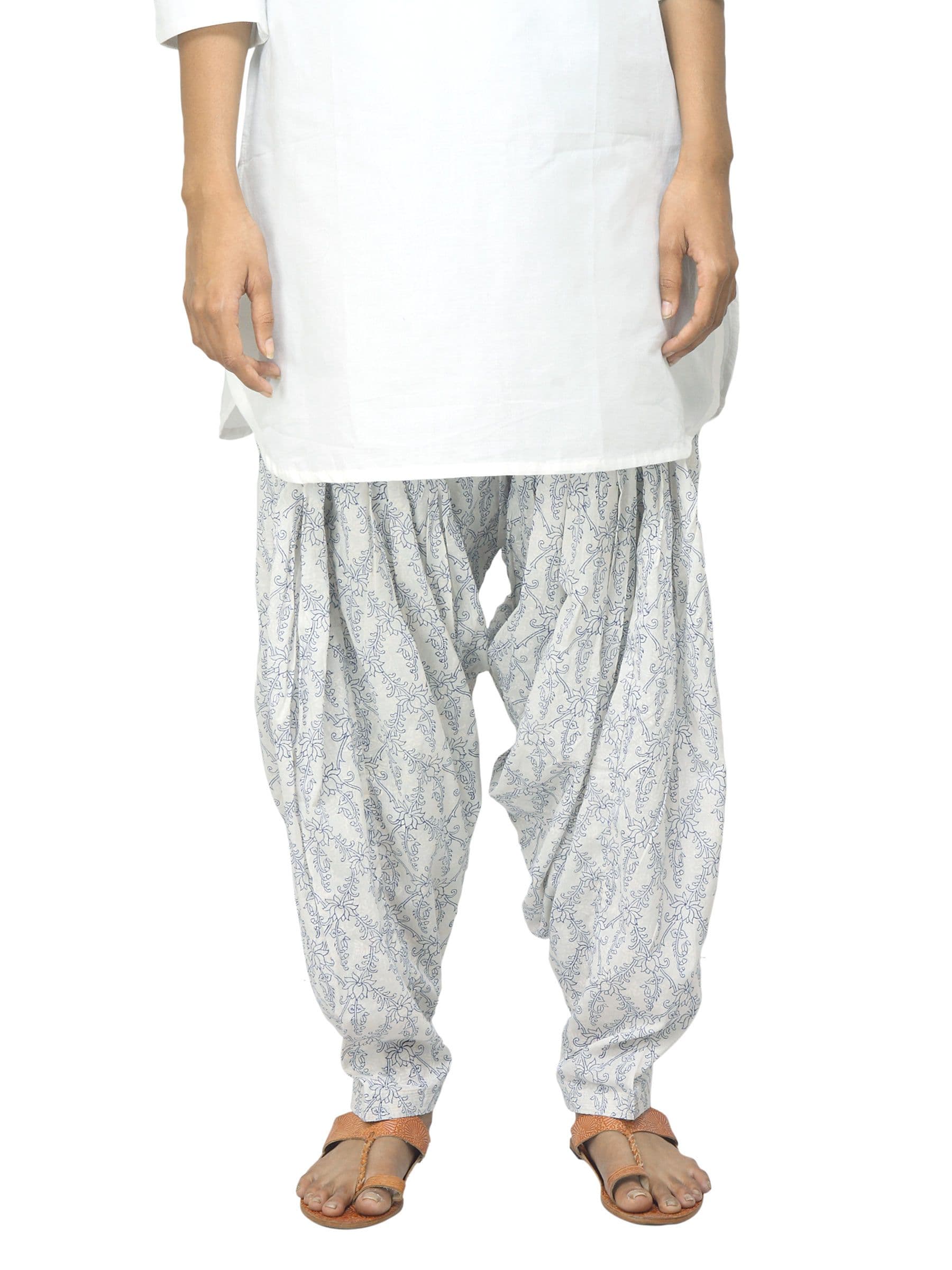 Fabindia Women Printed White & Blue Patiala