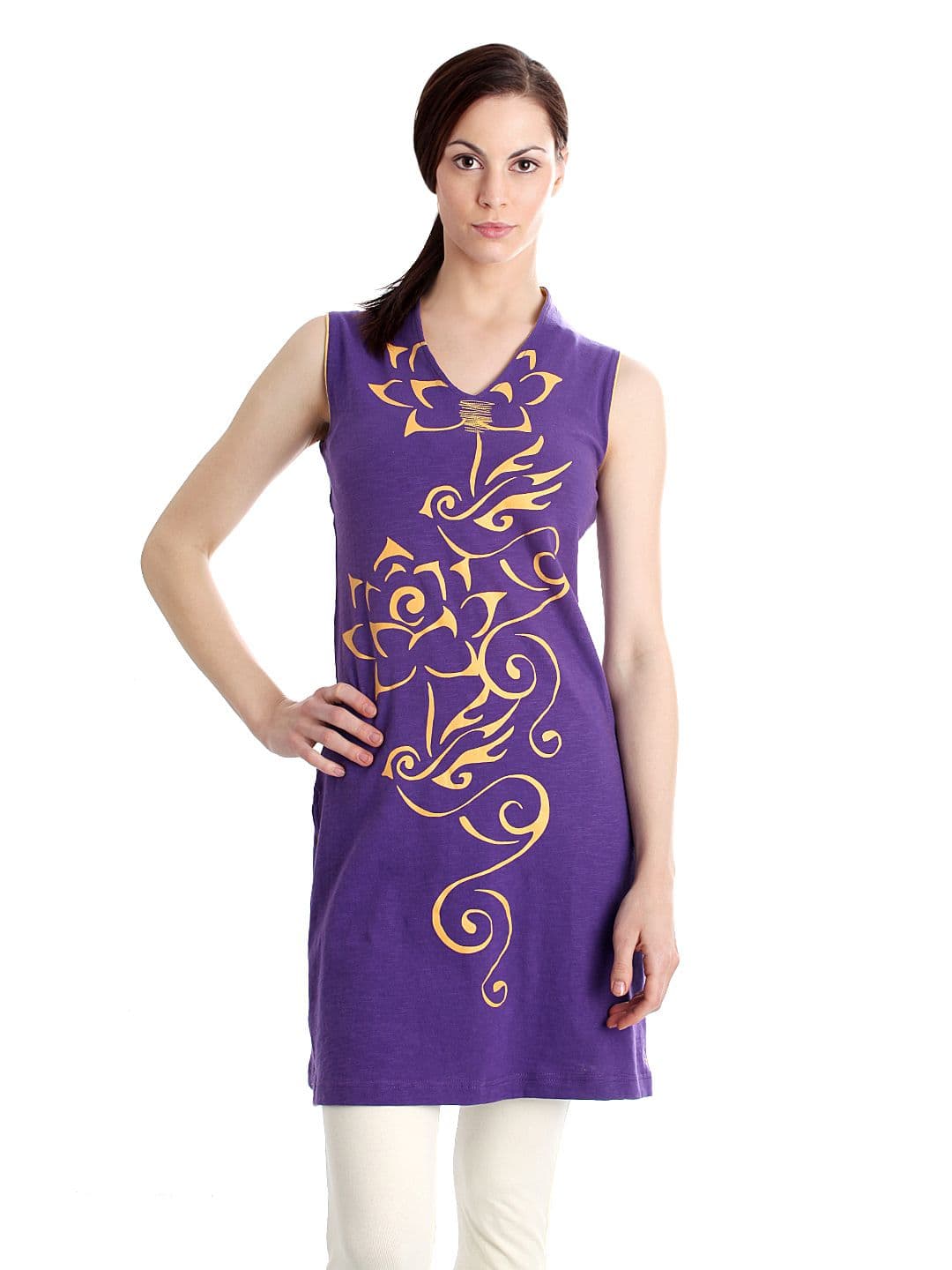 Urban Yoga Women Printed Purple Kurta