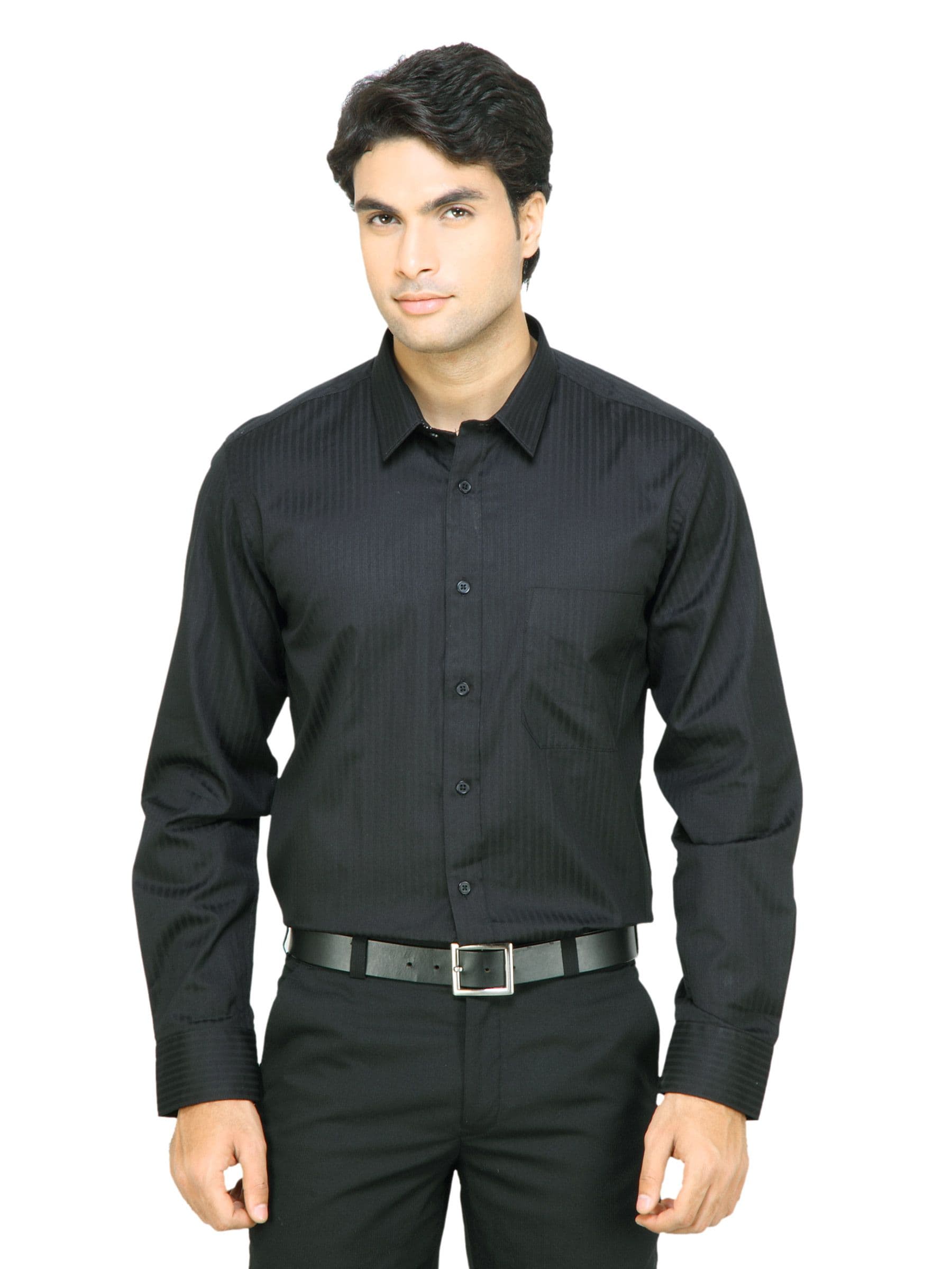 Black Coffee Men Solid Black Slim Fit Shirt