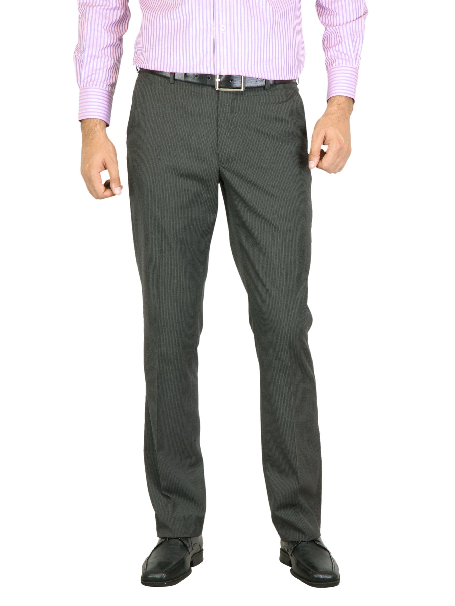 Peter England Men Stripes Charcoal Trouser
