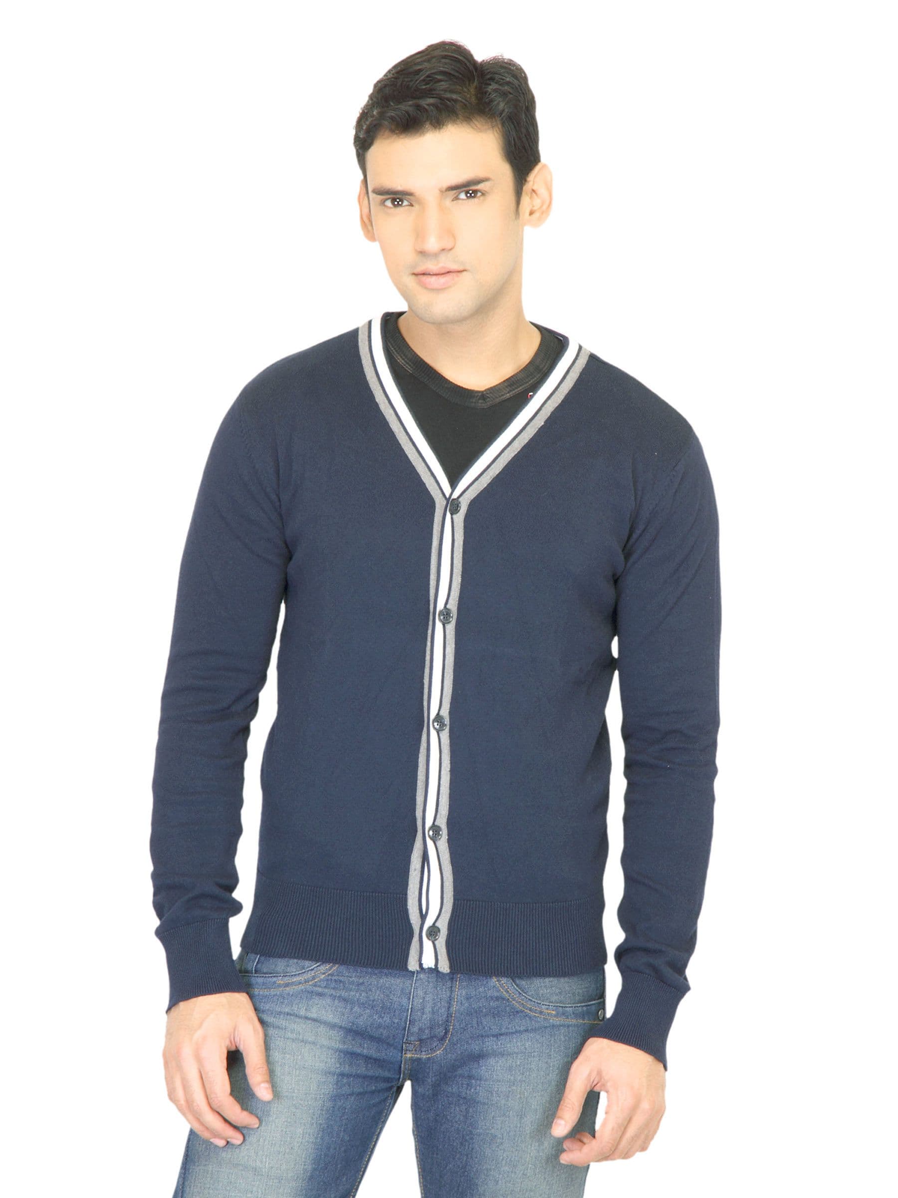 Genesis Men Solid Navy Blue Sweater