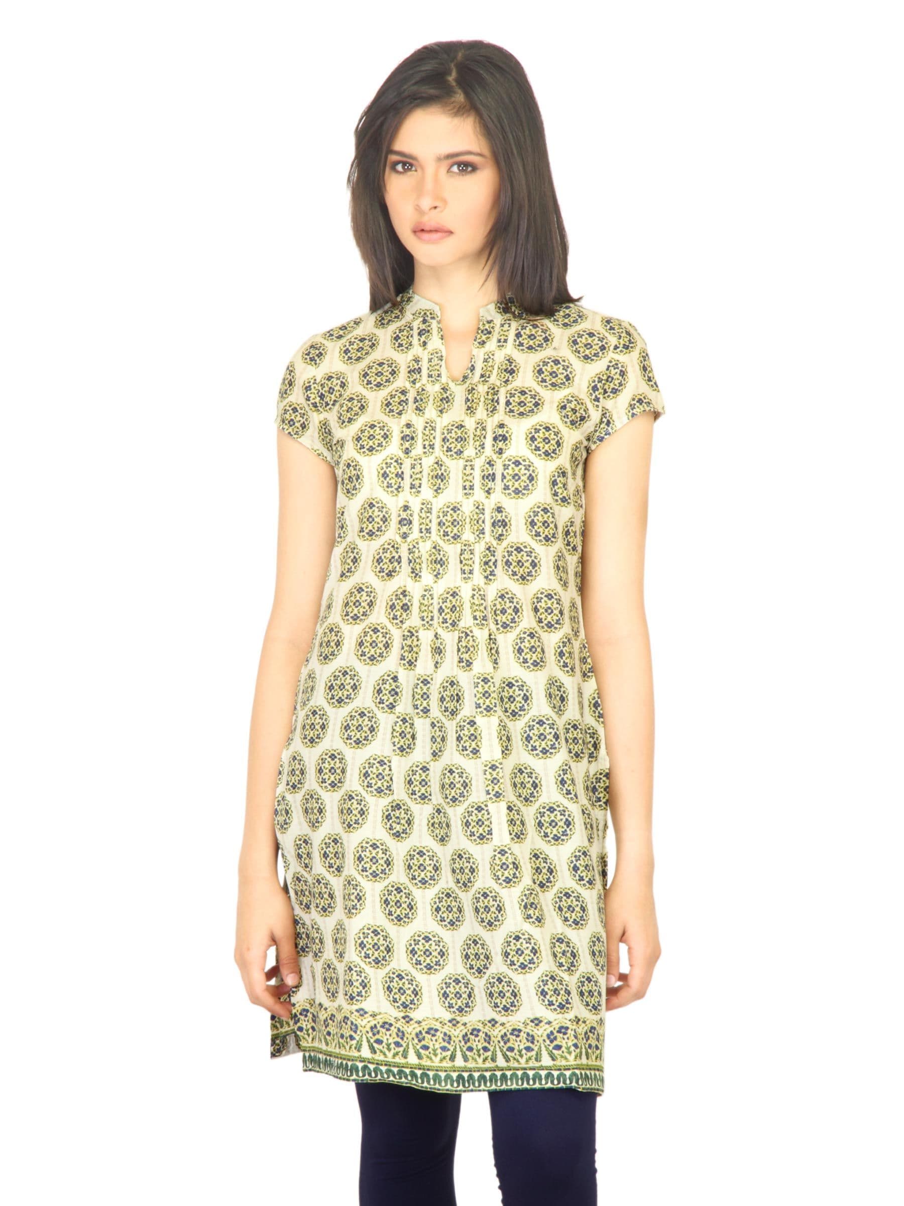 W Women Gathered Design Off White Kurta