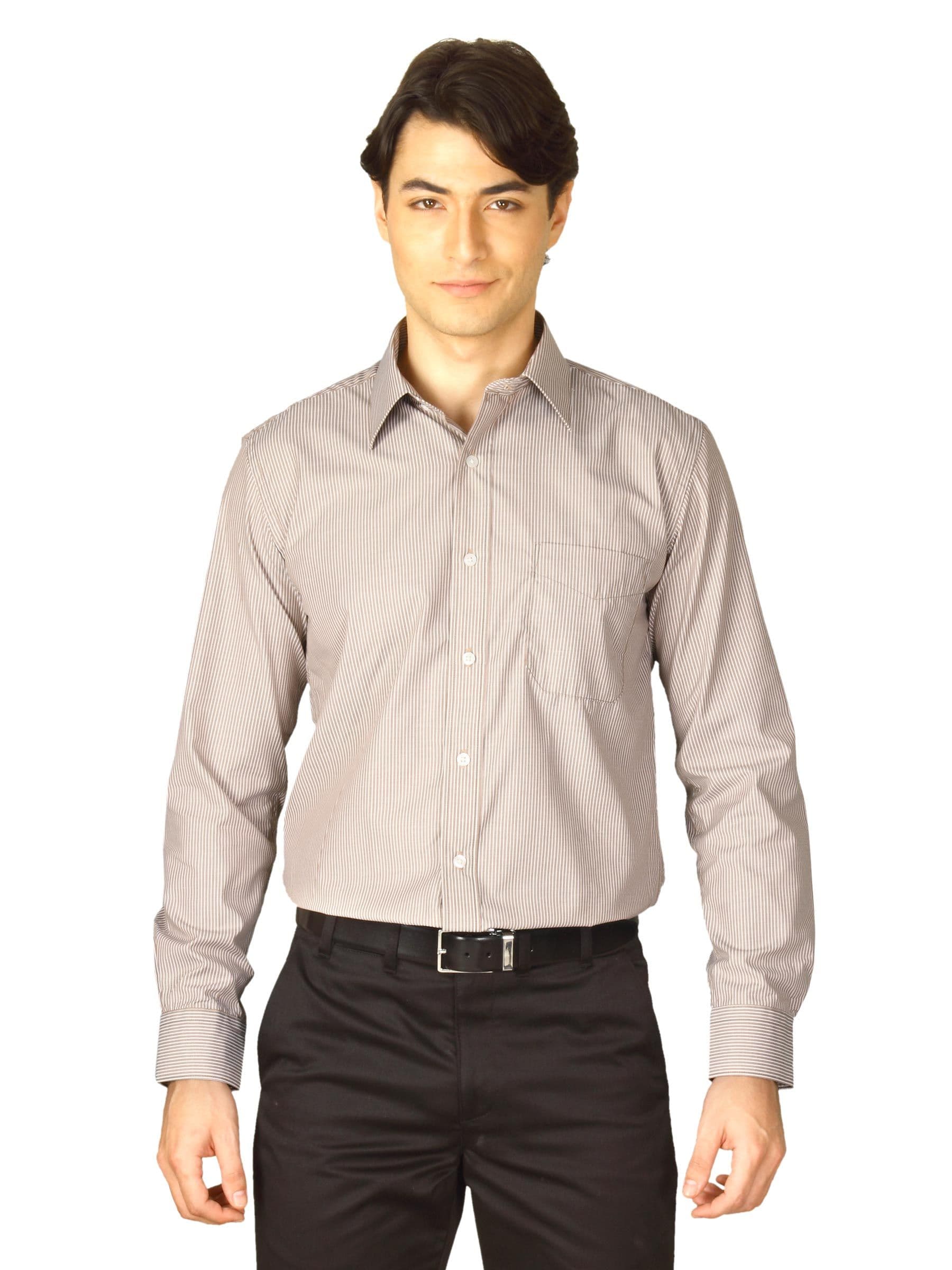 Mark Taylor Men Brown Striped Shirt