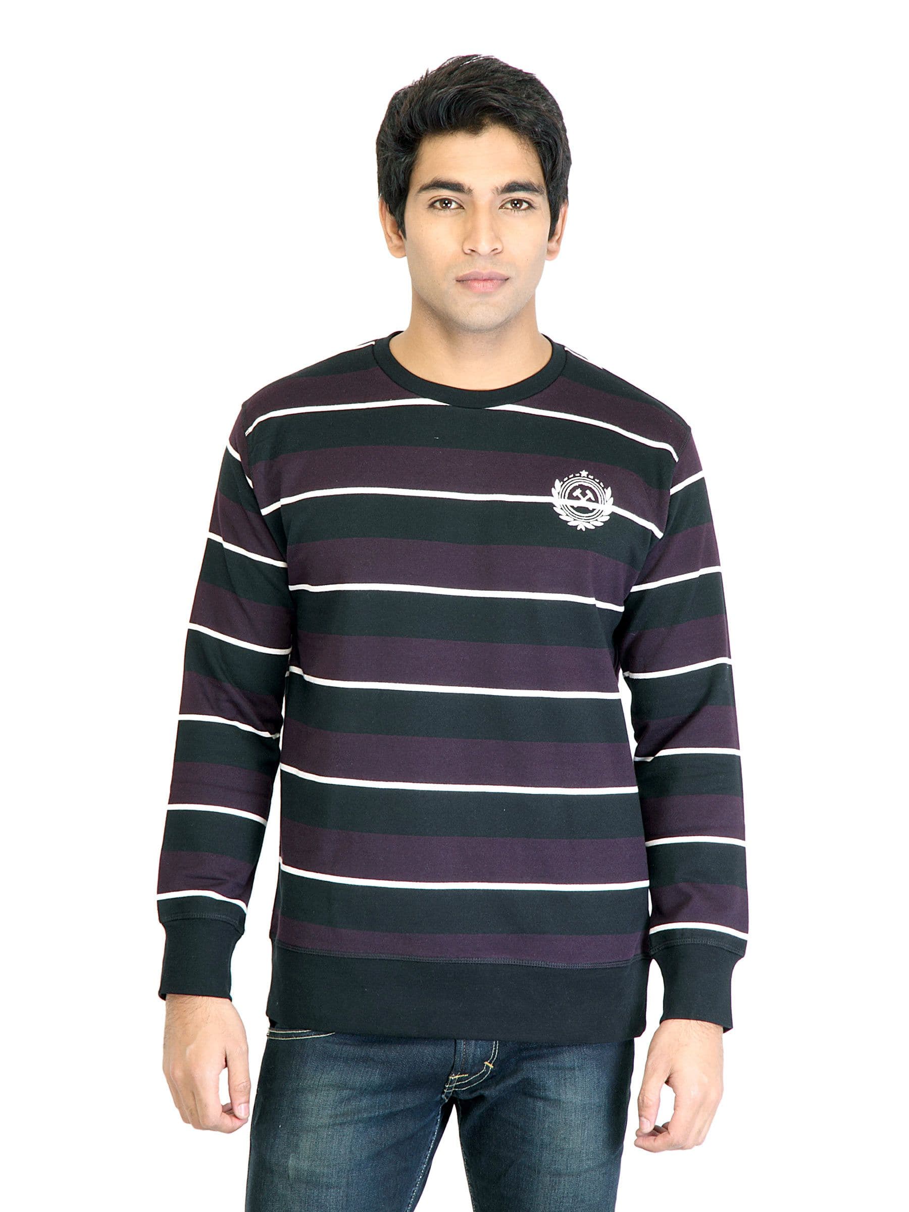 Free Authority Men Stripes Purple Sweatshirts
