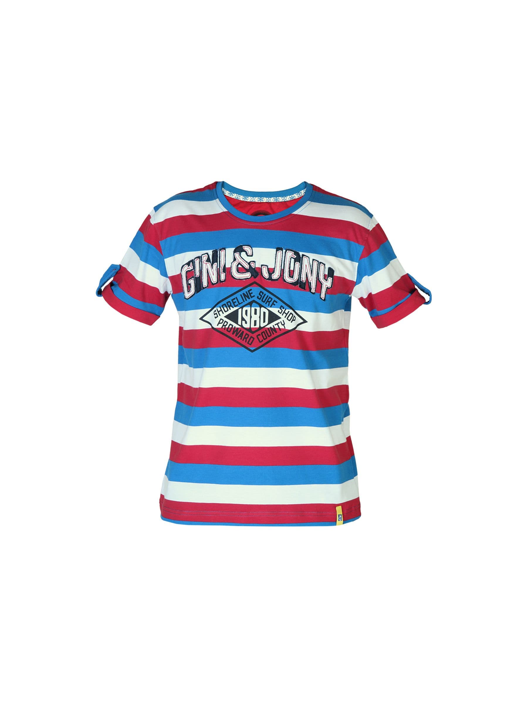 Gini and Jony Boys Red & Blue Striped Tshirt