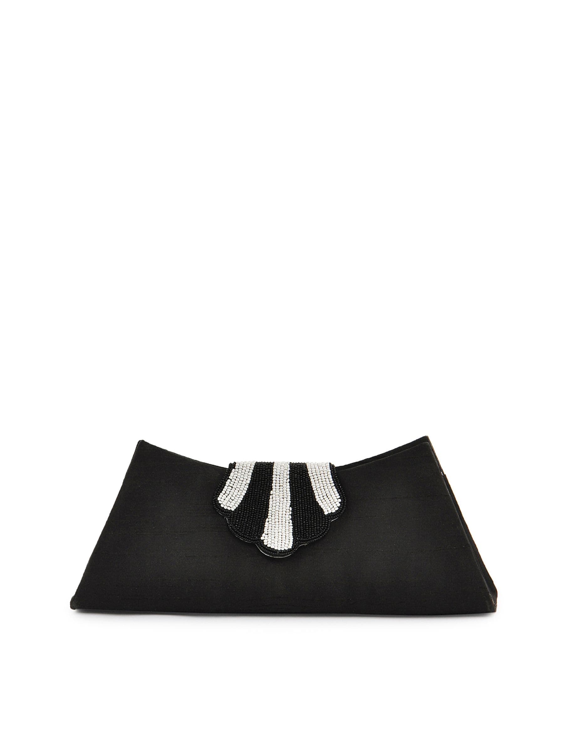 Spice Art Women Beaded Fan Flap Black Clutch