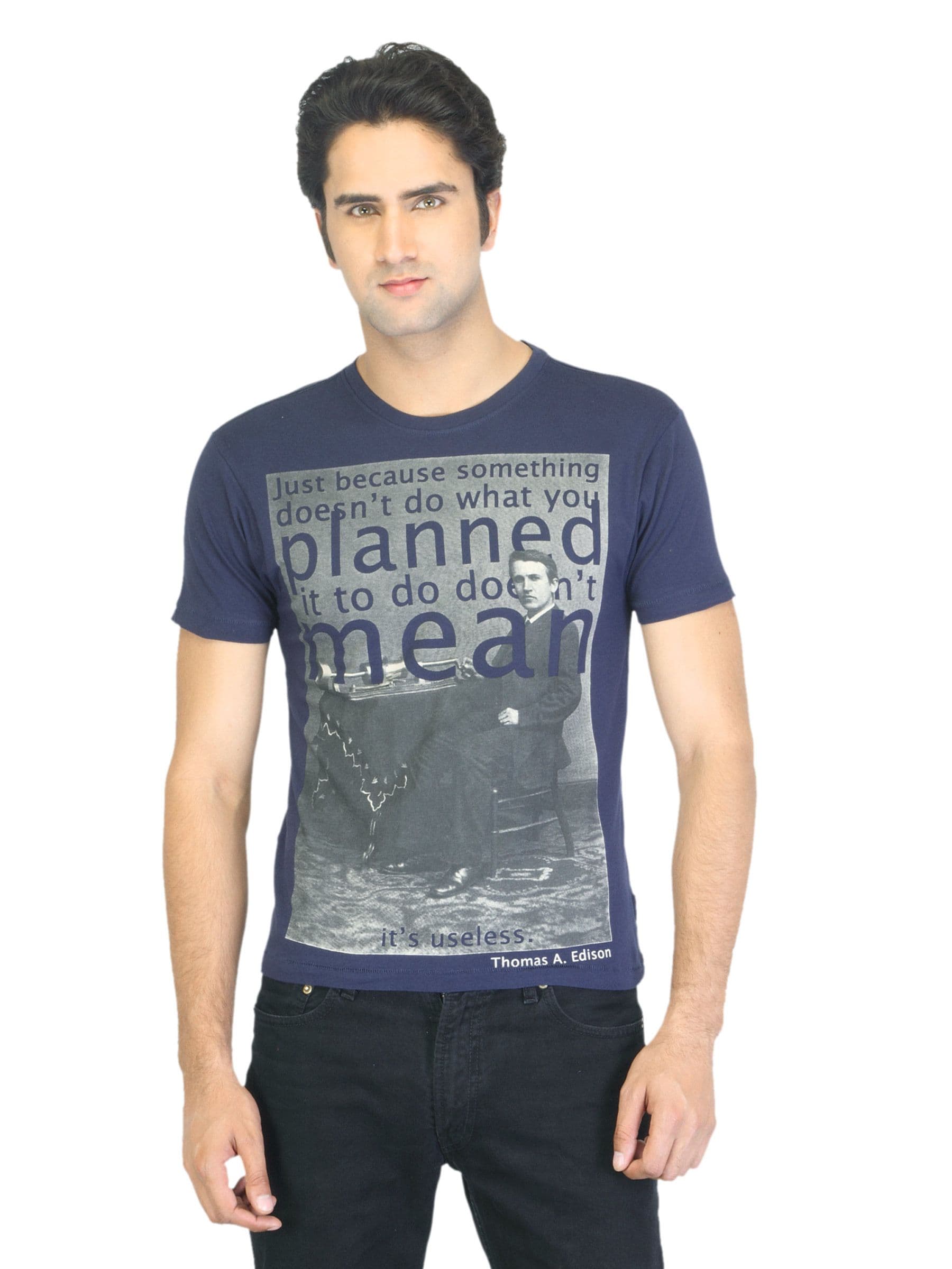 Flying Machine Men Printed Navy Blue T-shirt