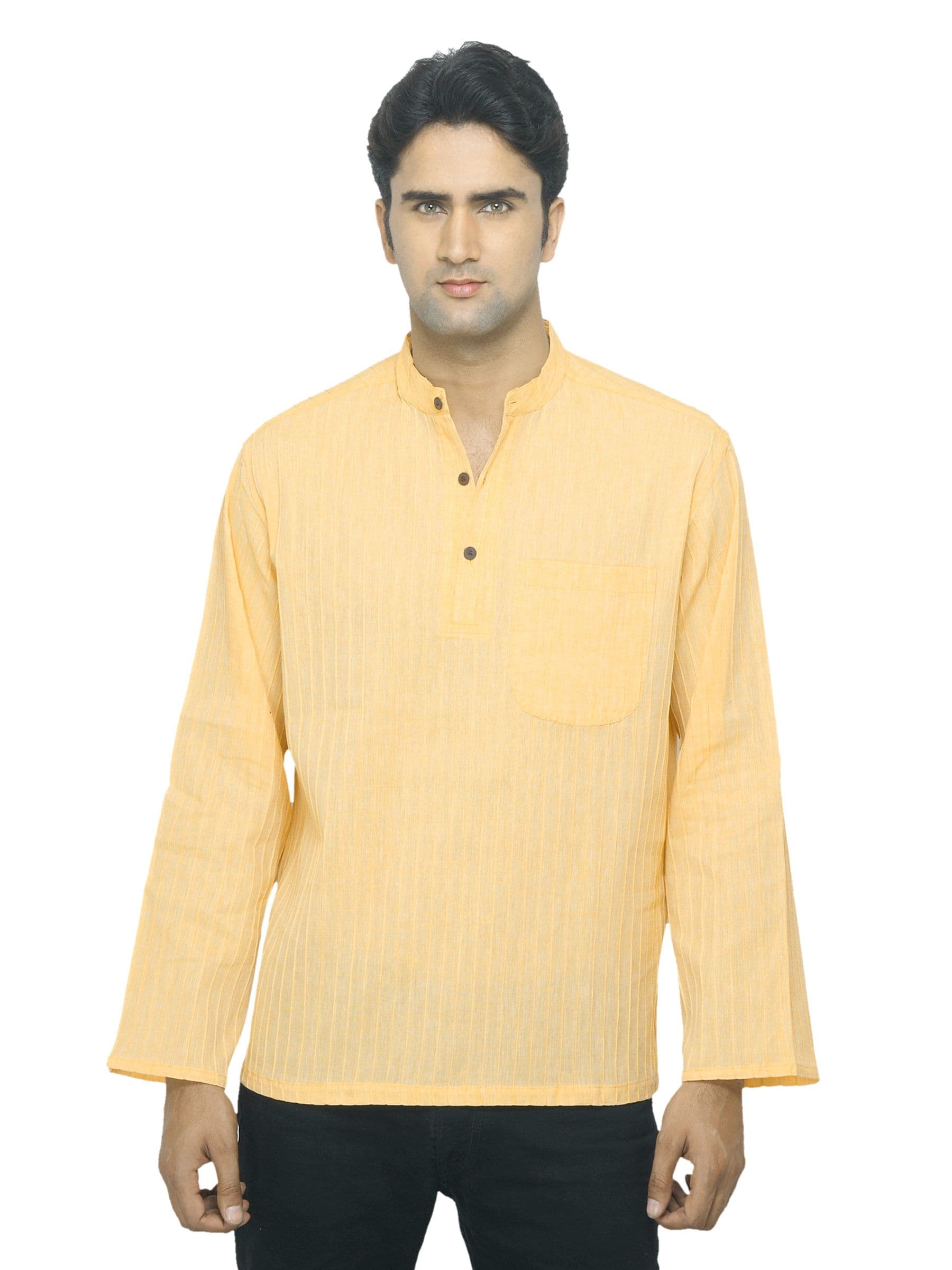 Fabindia Men Yellow Mangalgiri Kurta