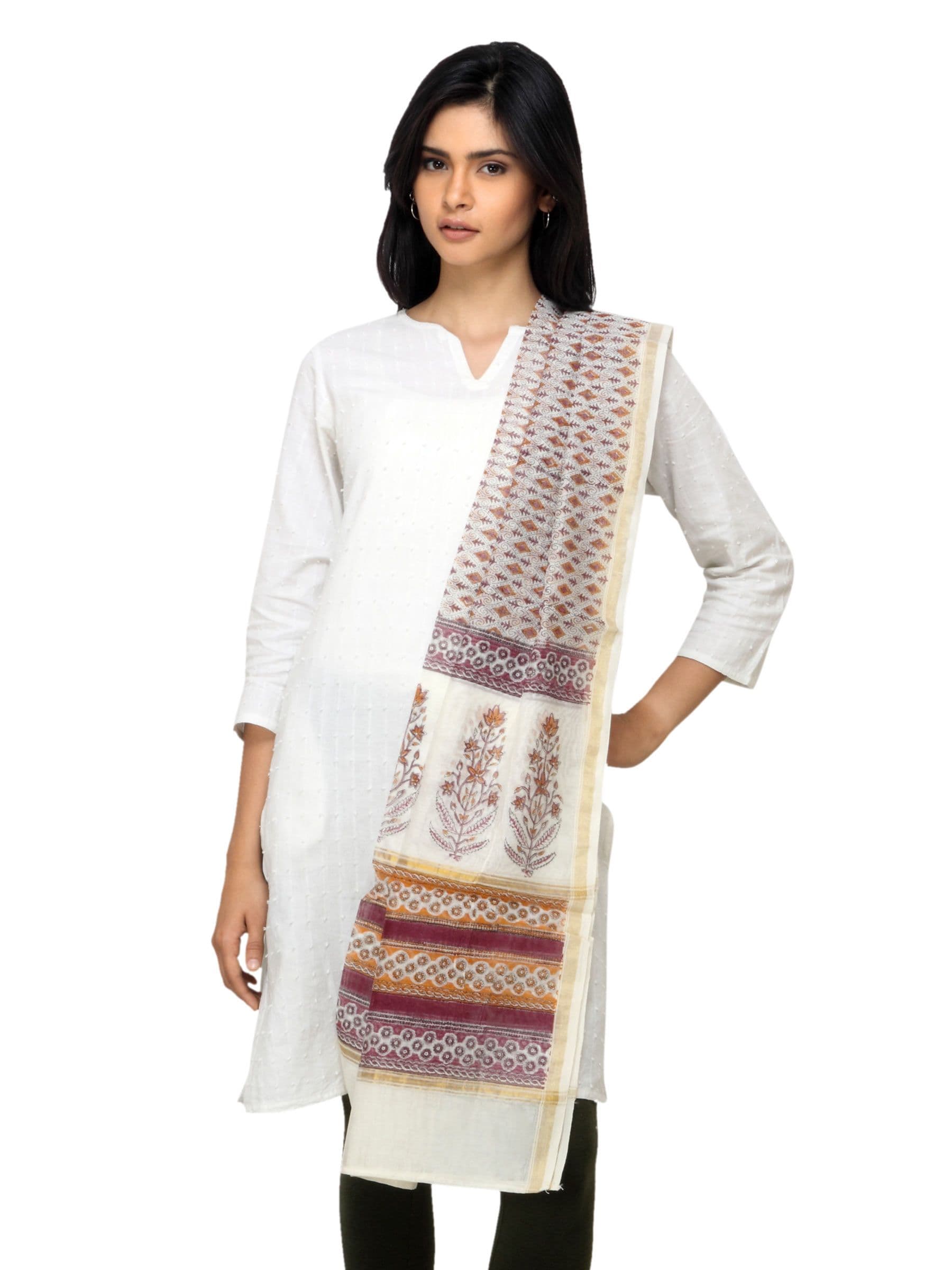 Fabindia Women Printed Off White Dupatta