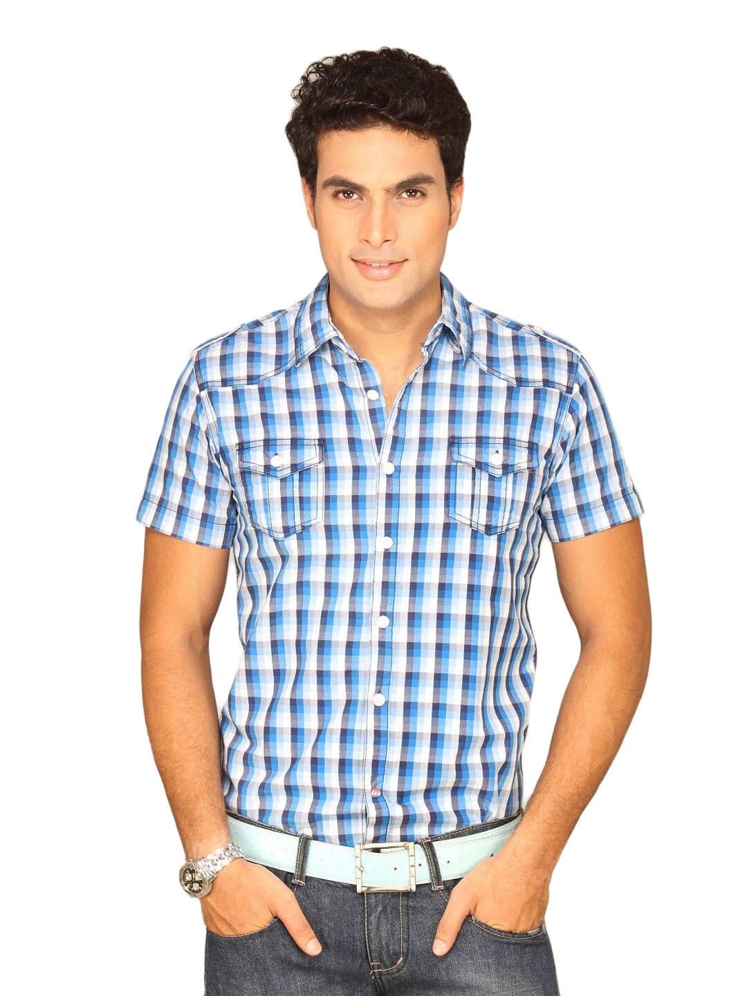 Locomotive Men Blue Checked Shirt