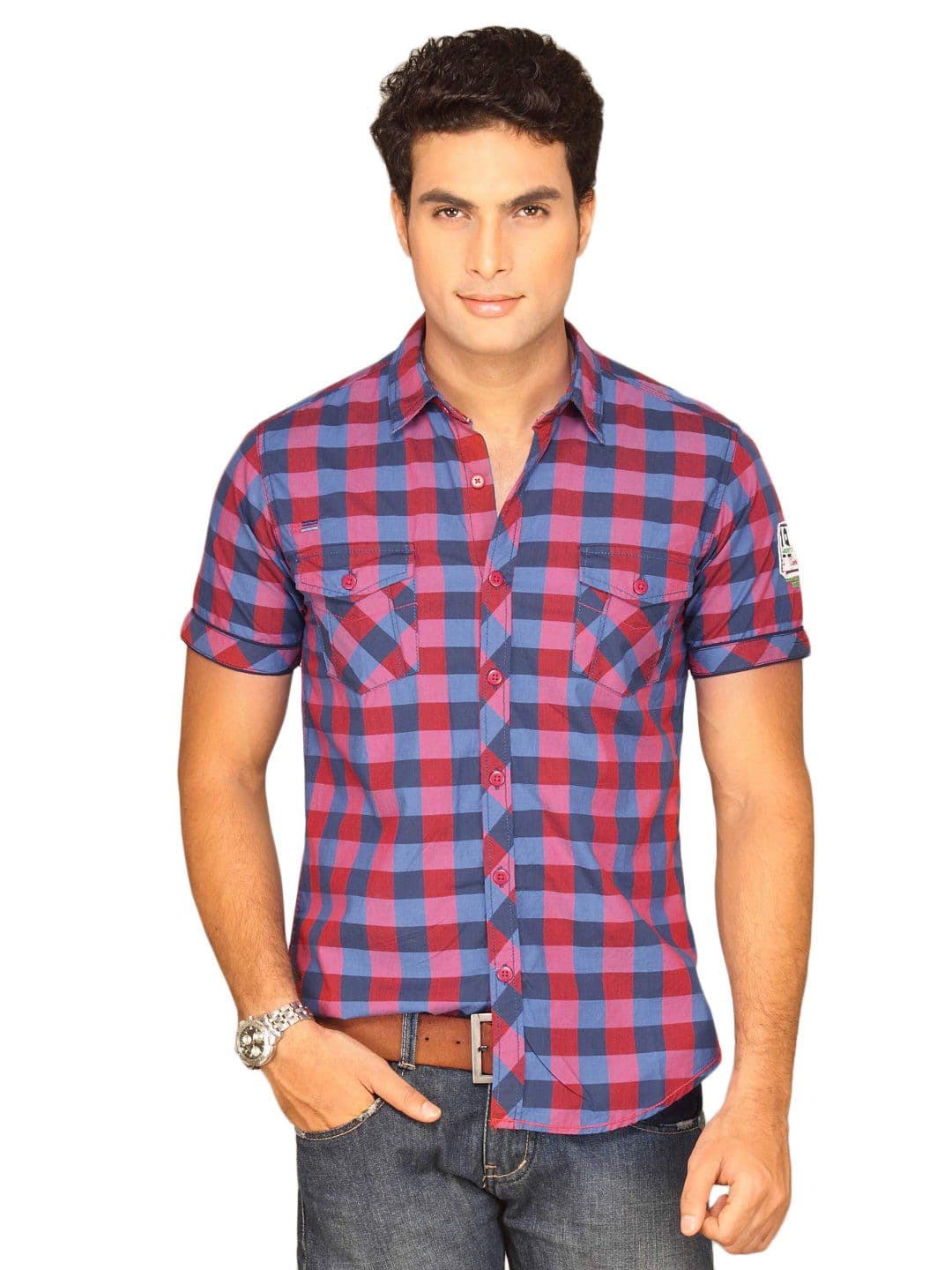 Locomotive Men Red Blue Checked Shirt