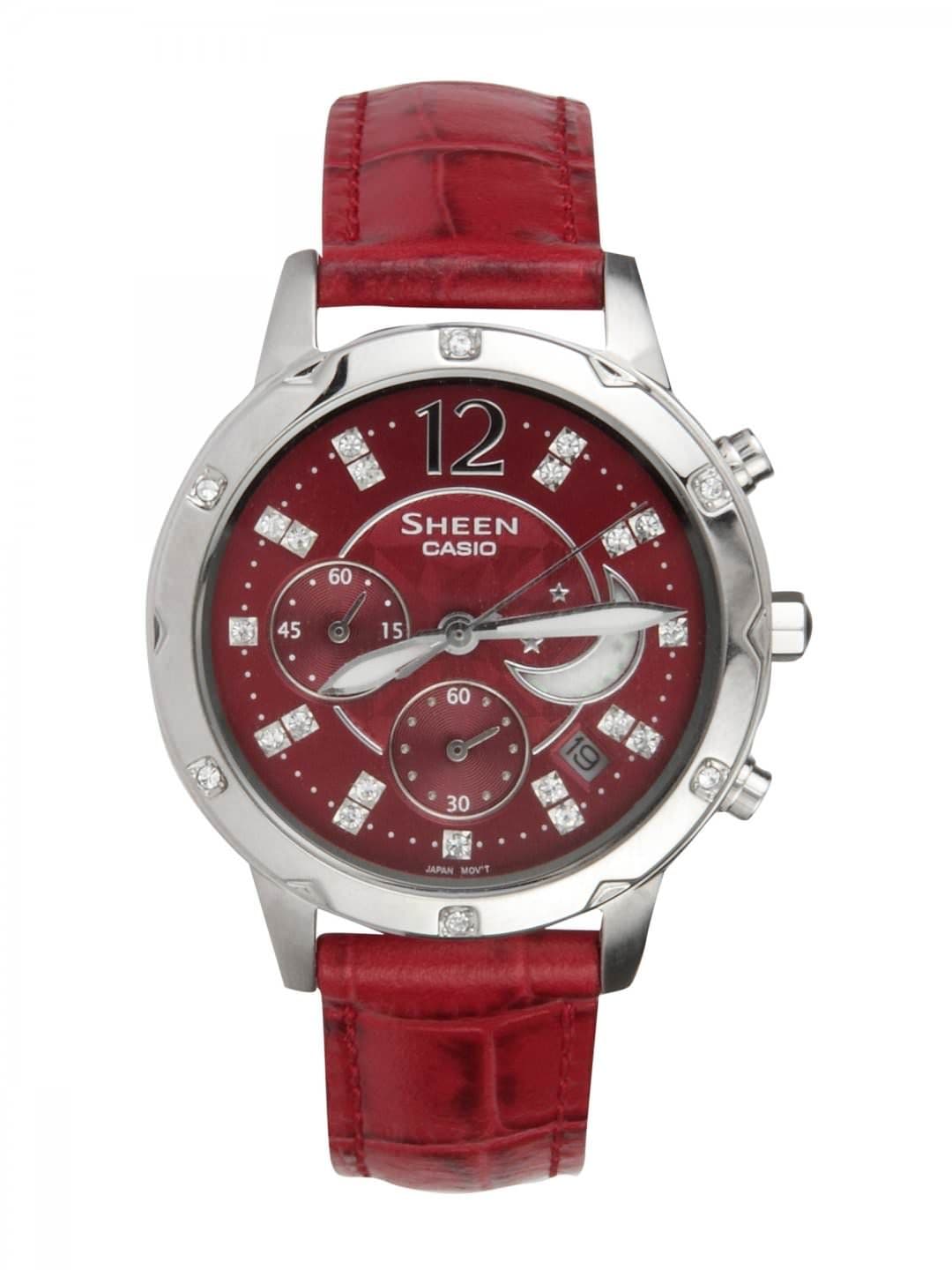 CASIO Sheen Women Red Dial Chronograph Watch SX029 SHE-5017L-4ADF