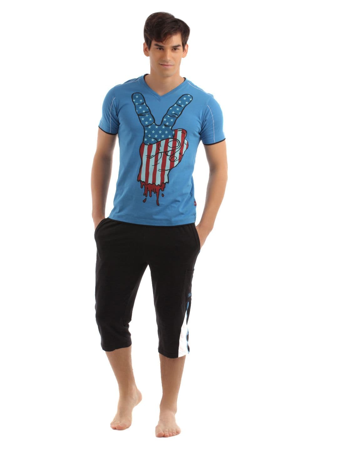 SDL by Sweet Dreams Men Blue & Black Pyjama Set